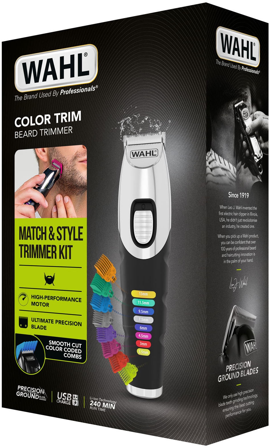 Wahl Bartschneider »Color Trim« 9 Aufsätze Farbcodierte Aufsteckkämme, Lithium-Ionen-Technologie, USB Aufladung