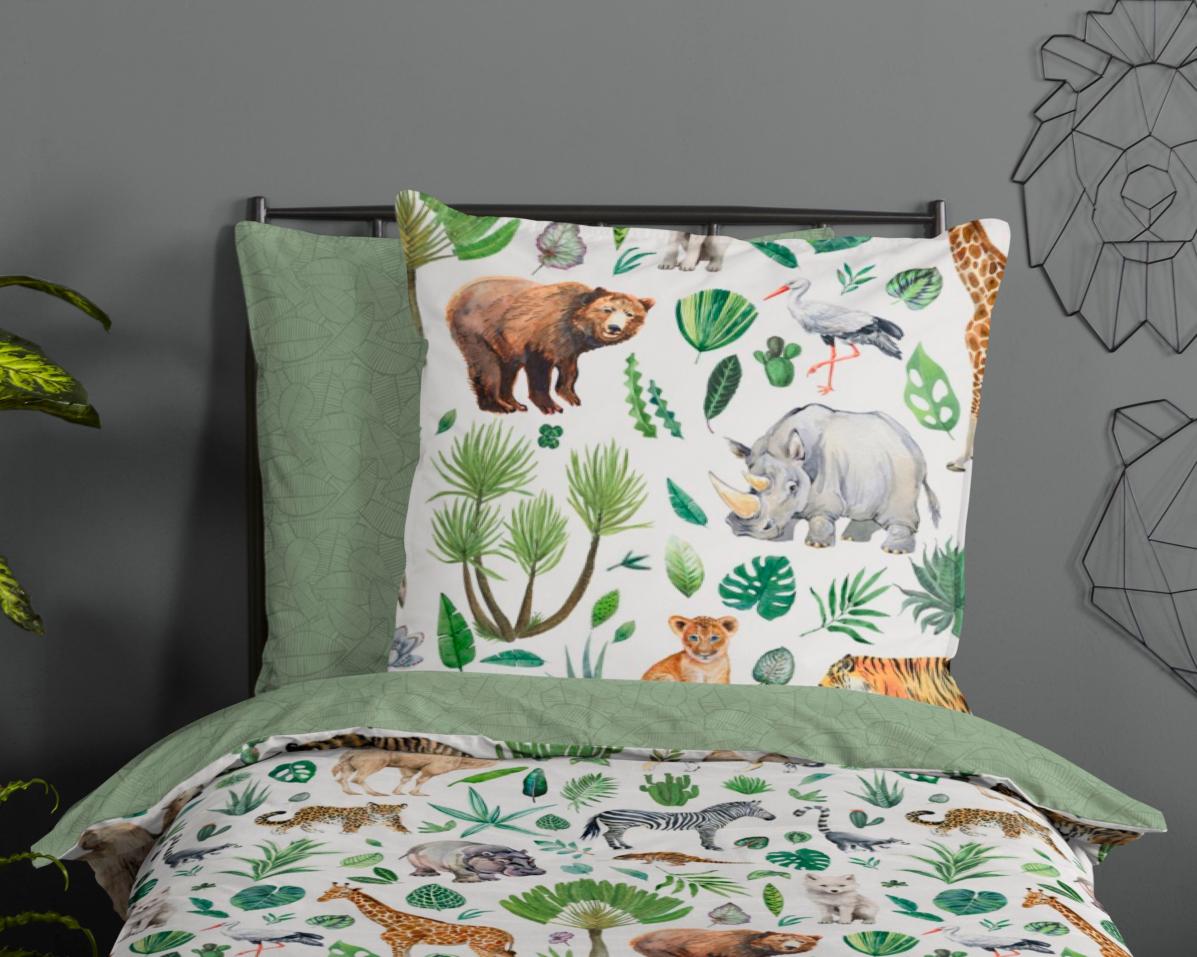 good morning Kinderbettwäsche »Samba«, 100% Baumwolle, 135x200, Reissverschluss, Wendeoptik, Kind, Tier, Grün