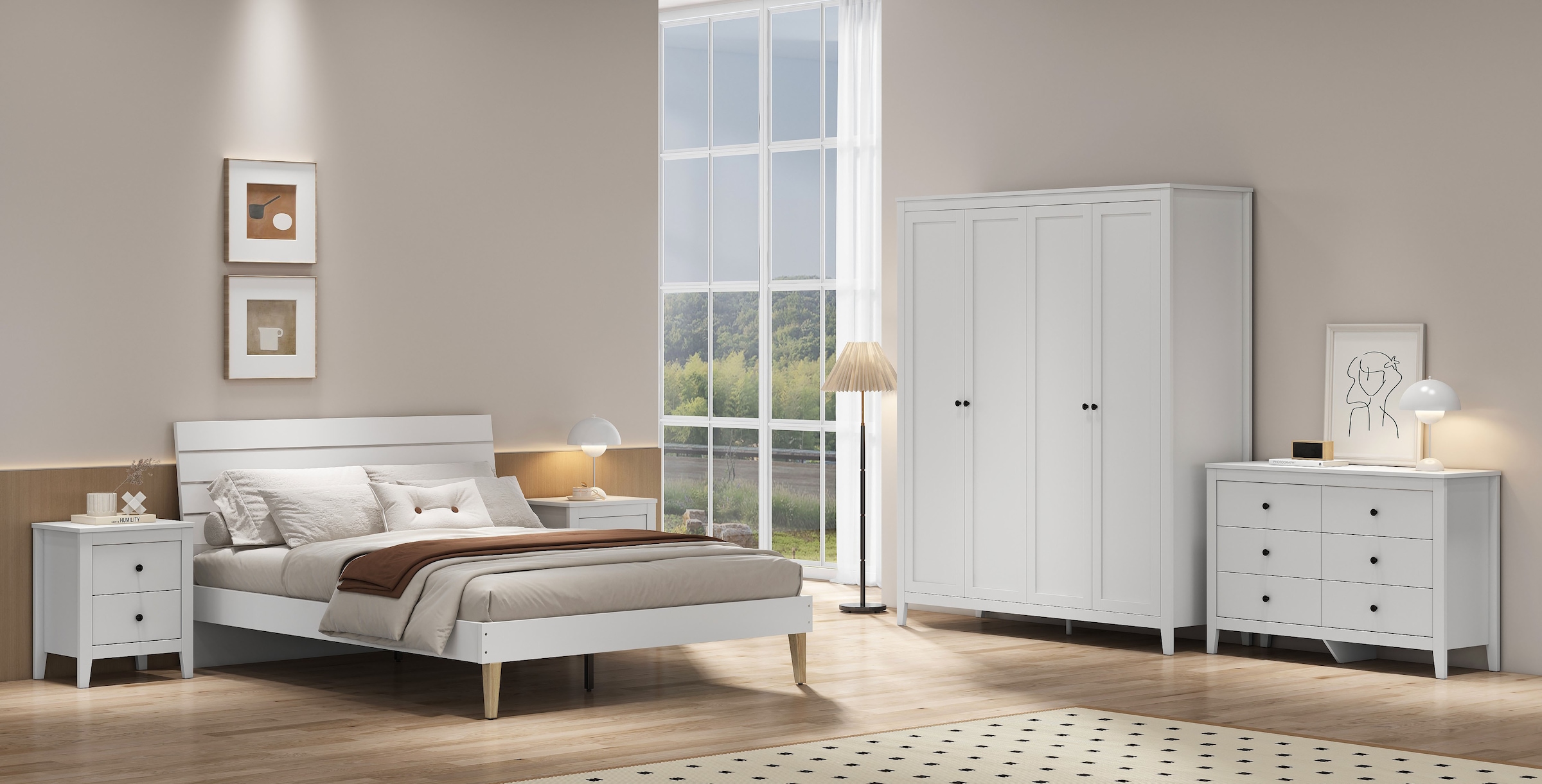 GOODproduct Nachtkommode »Borkum Nachttisch Set im Landhaus Design weiss Bestseller« Set, 2 Schränke im Set, schwarze Griffe aus Metall, 