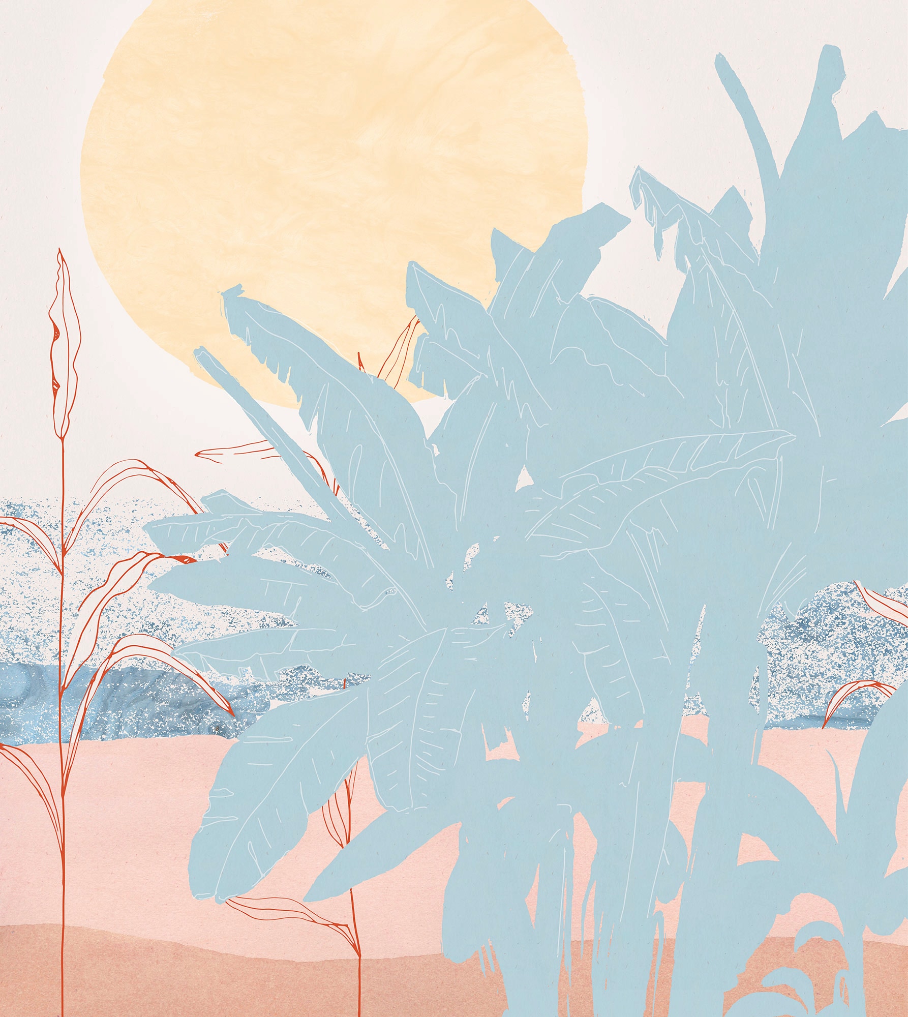 Image of Komar Vliestapete "Digitaldruck Vlies - Banana Leaves - Grösse 250 x 280 cm" bedruckt glatt Wohnzimmer, Schlafzimmer