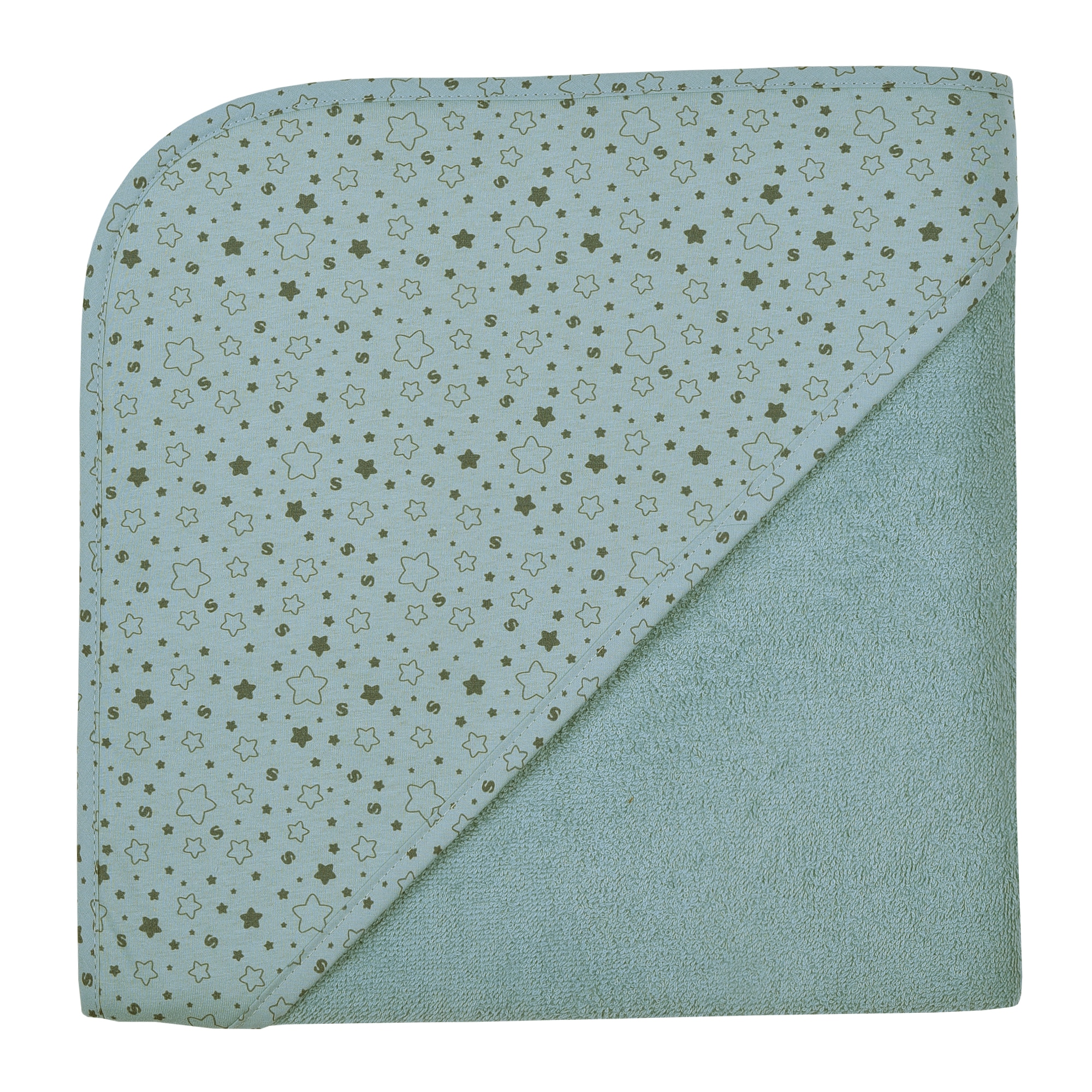 Image of Wörner Kapuzenhandtuch "Sterne eisblau Kapuzenbadetuch 100/100" obere Lage der Kapuze aus bedrucktem Single-Jersey