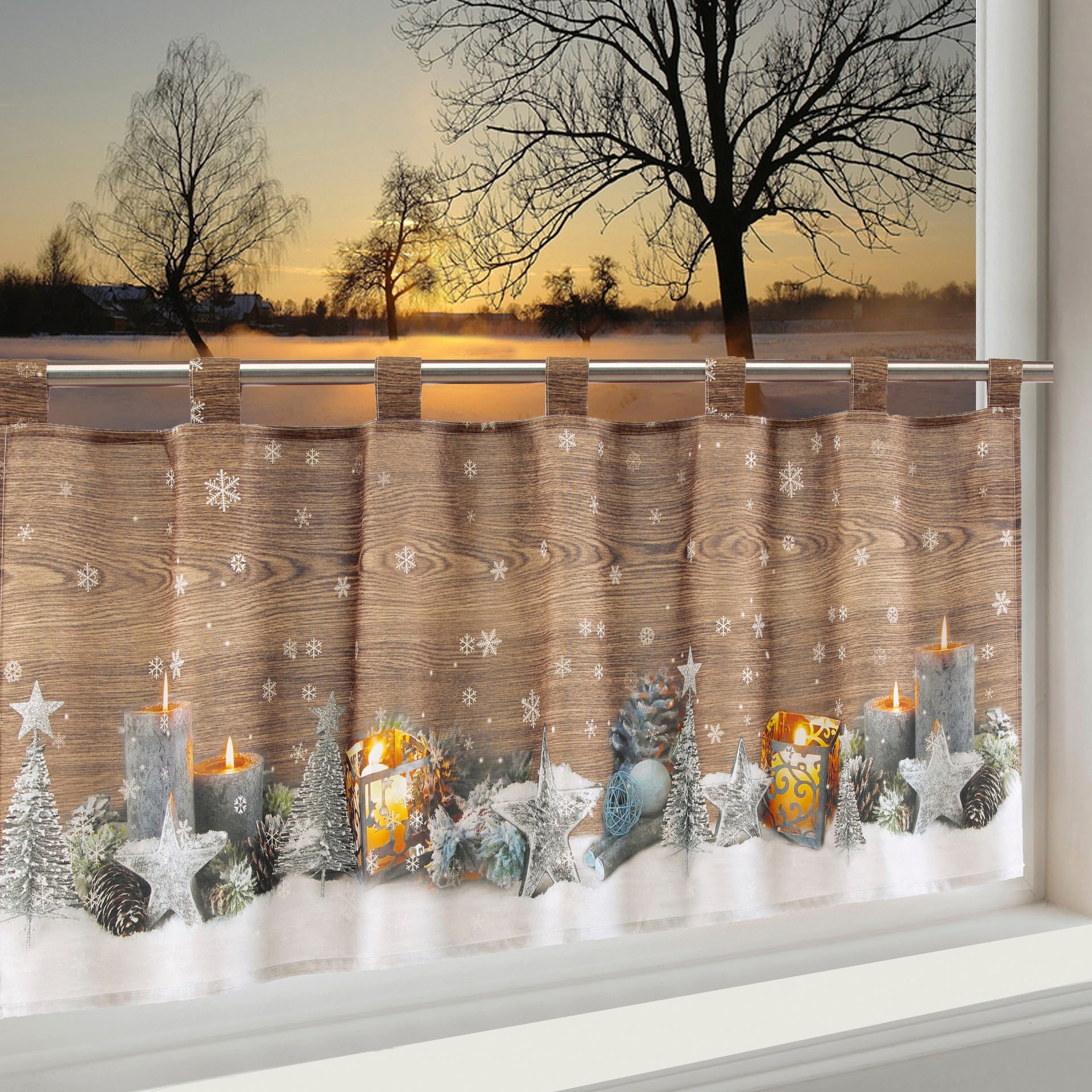 Delindo Lifestyle Scheibengardine »Weihnachtsstimmung«, die Küche, mit mit maintenant für Schlaufenaufhängung, (1 St.), LED-Beleuchtung