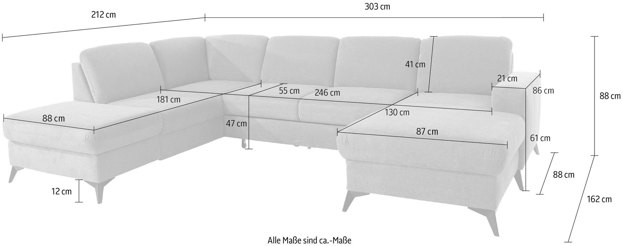 PLACES OF STYLE Wohnlandschaft »Lolland U-Form« Wahlweise mit Bettfunktion und Stauraum, auch mit abwischbarem Bezug