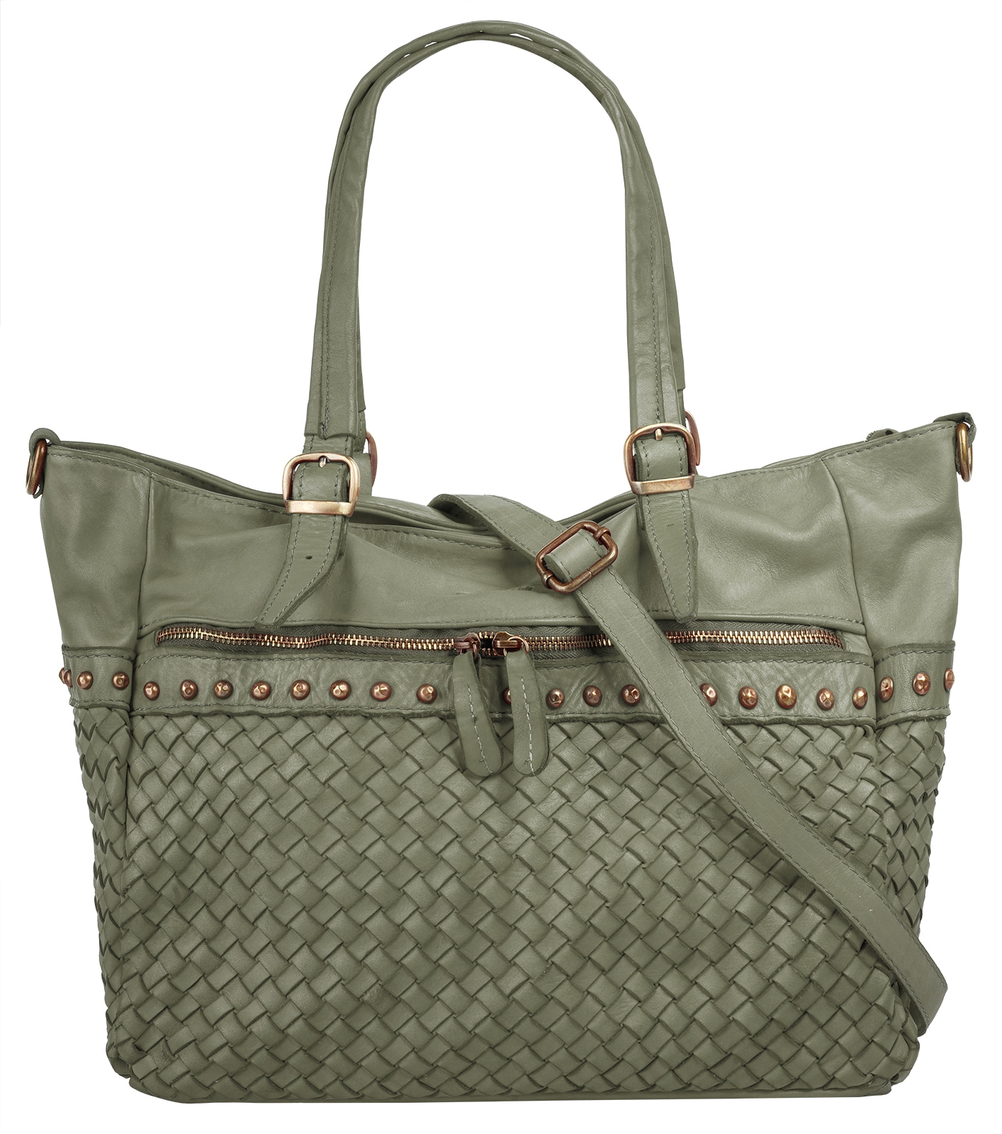 Samantha Look, Unisex, Shopper echt Leder, Made in Italy, grün, B/H/T: 40cm x 40cm x 13cm onesize, Höhe 30 cm x Breite 40 cm x Tiefe 13 cm