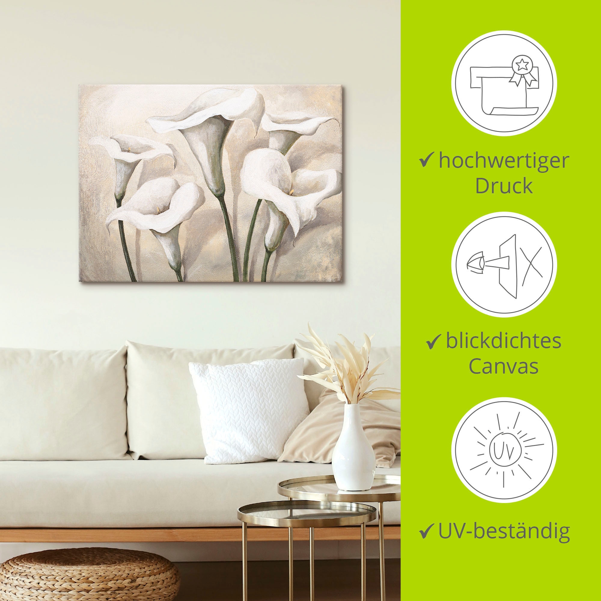 Artland Leinwandbild »Callas I« Blumen 1 Stk. tlg. auf Holzrahmen gespannt