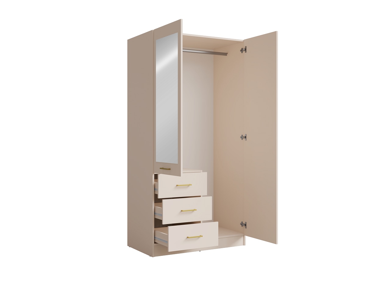 Home affaire Armoires à vêtements »KOS Garderobe mit 3 Schubladen, Kleiderstange und Spiegel« Kleiderschrank mit 2 Türen, goldenen Griffen, Masse B/H/T 101/200/58 cm