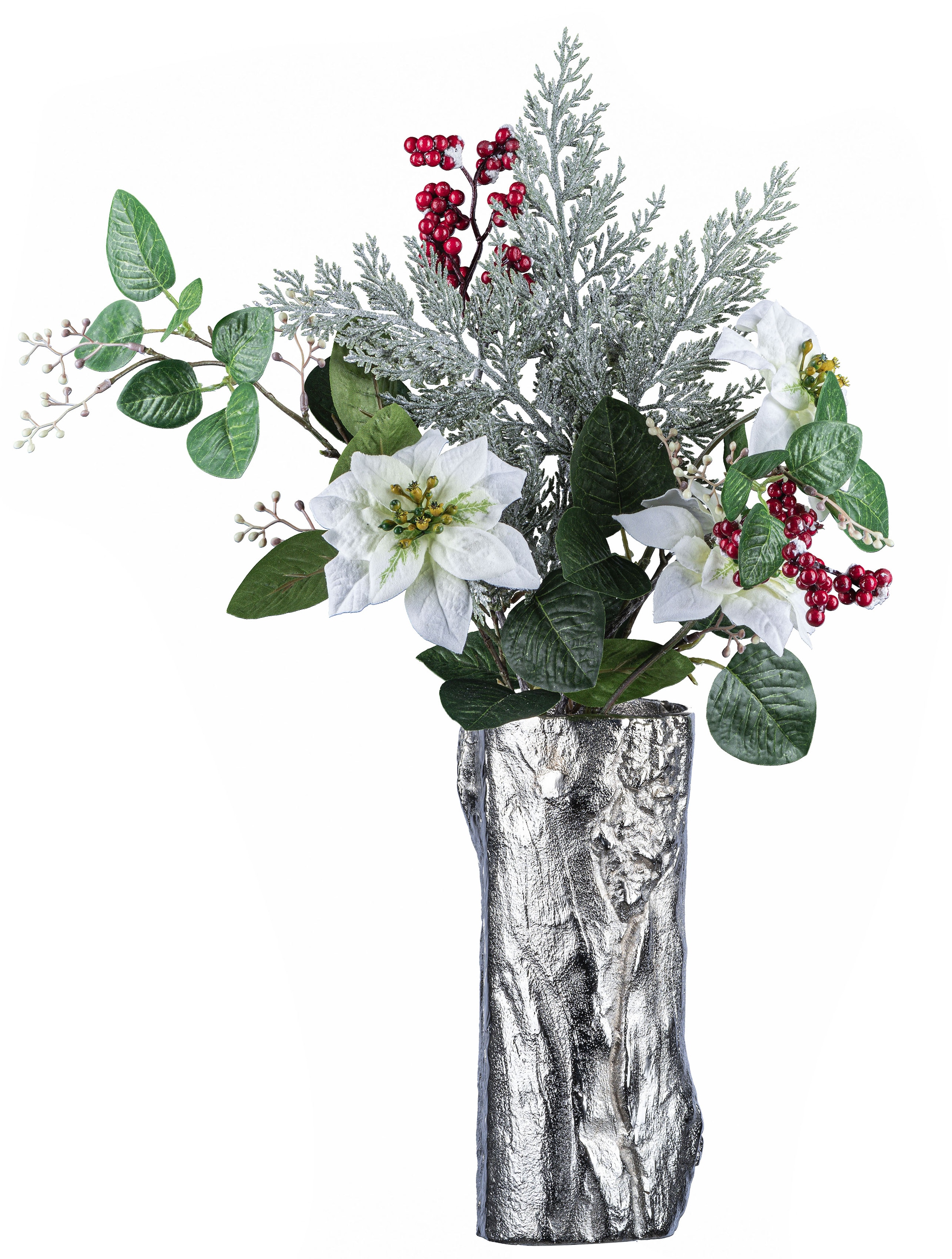 Creativ deco Dekovase 1 mit 1 Vase, Poinsettien-Mix-Bouquet 2 (Set, kaufen St., Bouquet), in beschneiter »Weihnachtsdeko«, Optik