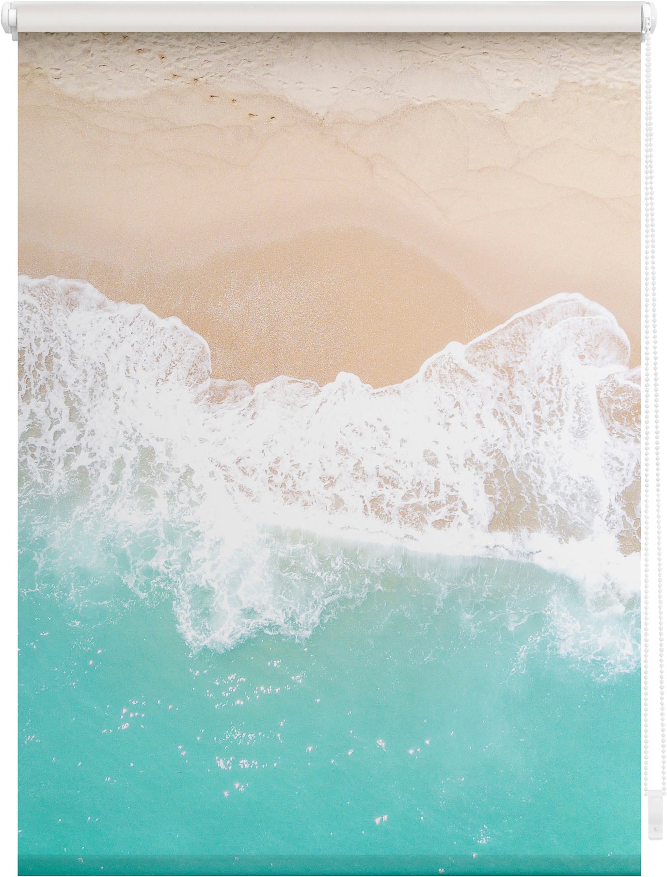 Image of LICHTBLICK ORIGINAL Seitenzugrollo "Rollo Klemmfix, ohne Bohren, Verdunkelung, The Beach - Türkis Beige" verdunkelnd Verdunkelung energiesparend freihängend