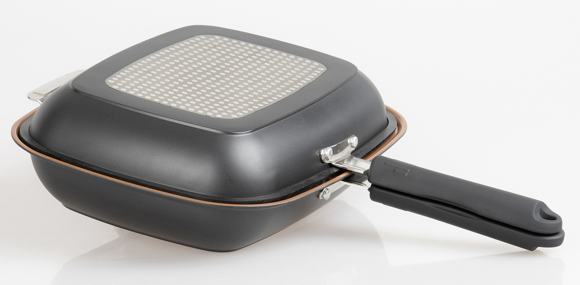 LIVINGTON Bratpfanne »Black Doubletta Deluxe«, Aluminium, (1 tlg.), 2-in1 Wendepfanne mit Frittier-Korb-Einsatz und Glasdeckel, Induktion
