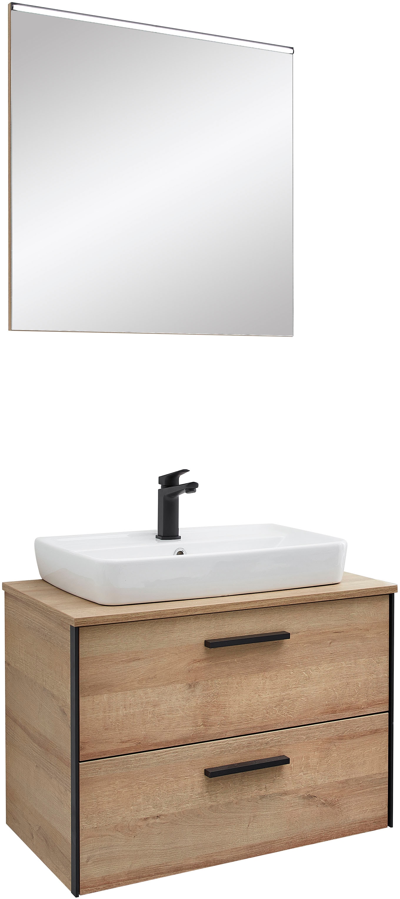 Saphir Ensemble de meubles de salle de bain »Quickset 395 2-teilig, Keramik-Aufsatzbecken mit LED-Spiegel« 4 cuis tlg.