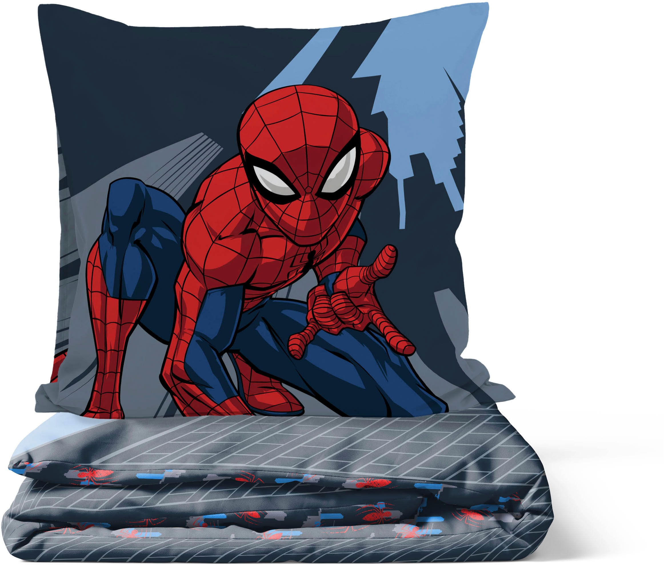 MARVEL Linge de lit pour enfants »Marvel Spiderman Bettbezug-Set 135x200 cm + Kissenbezug 80x80 cm« 2 pièces 100 % coton, lavable en machine, réversible