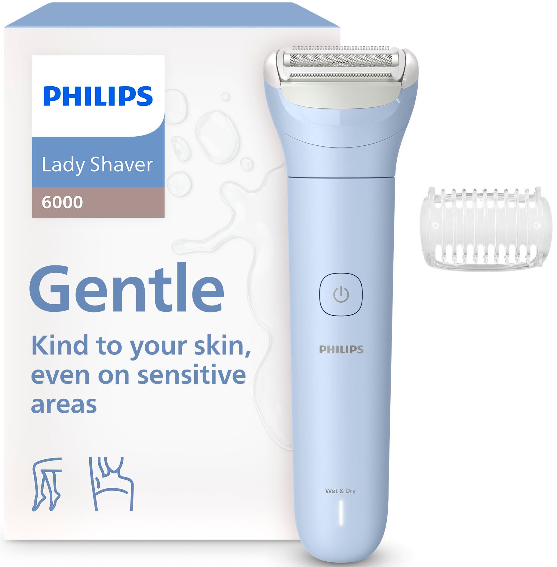 Image of Philips Elektrorasierer "Lady Shaver Series 6000" 1 Stk. Aufsätze kabelloser Rasierer, nass und trocken, inkl. Trimmeraufsatz