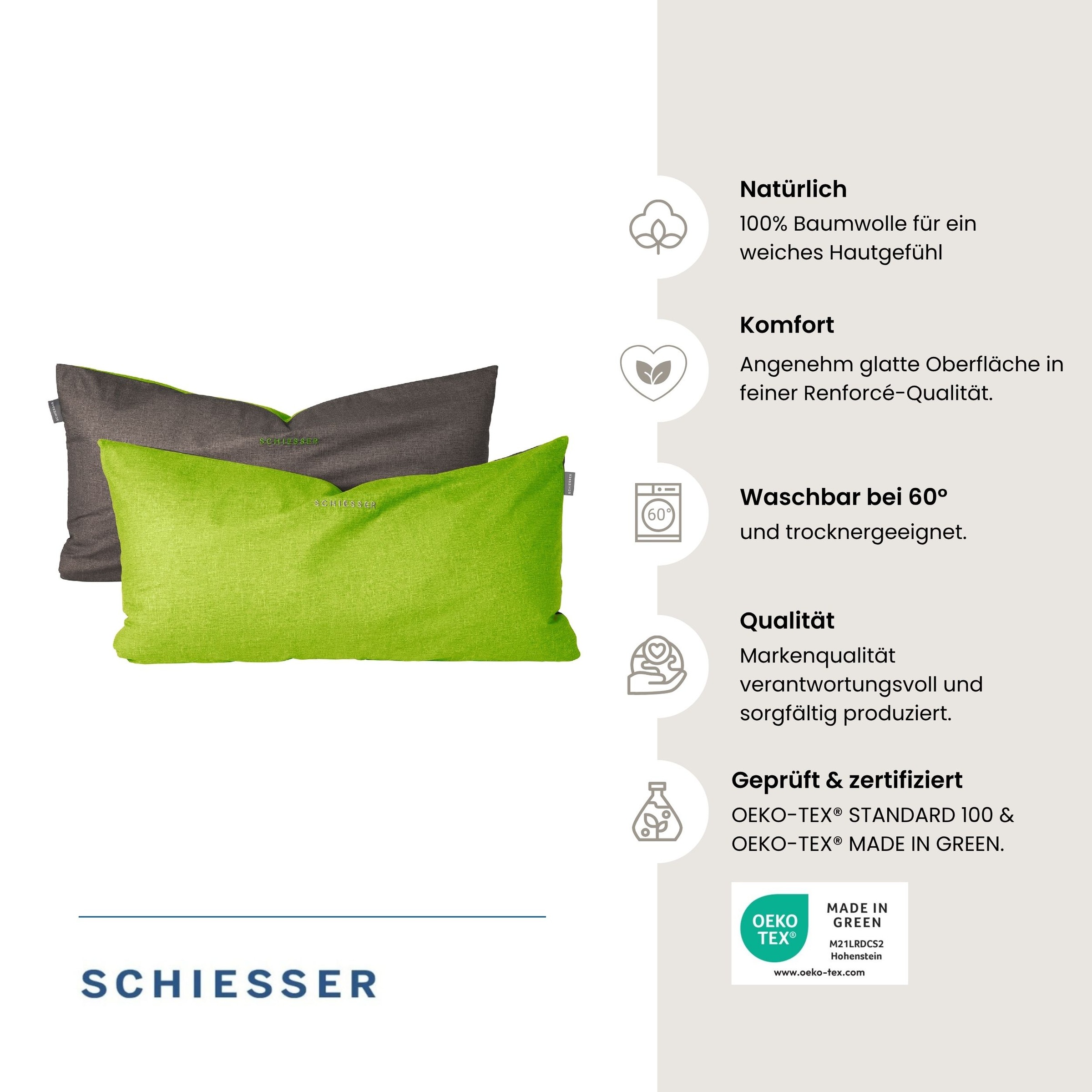Schiesser Kissenhüllen "Doubleface aus weicher Baumwolle mit edlem Melangeeffekt in Wendeoptik" OEKO-TEX MADE IN GREEN
