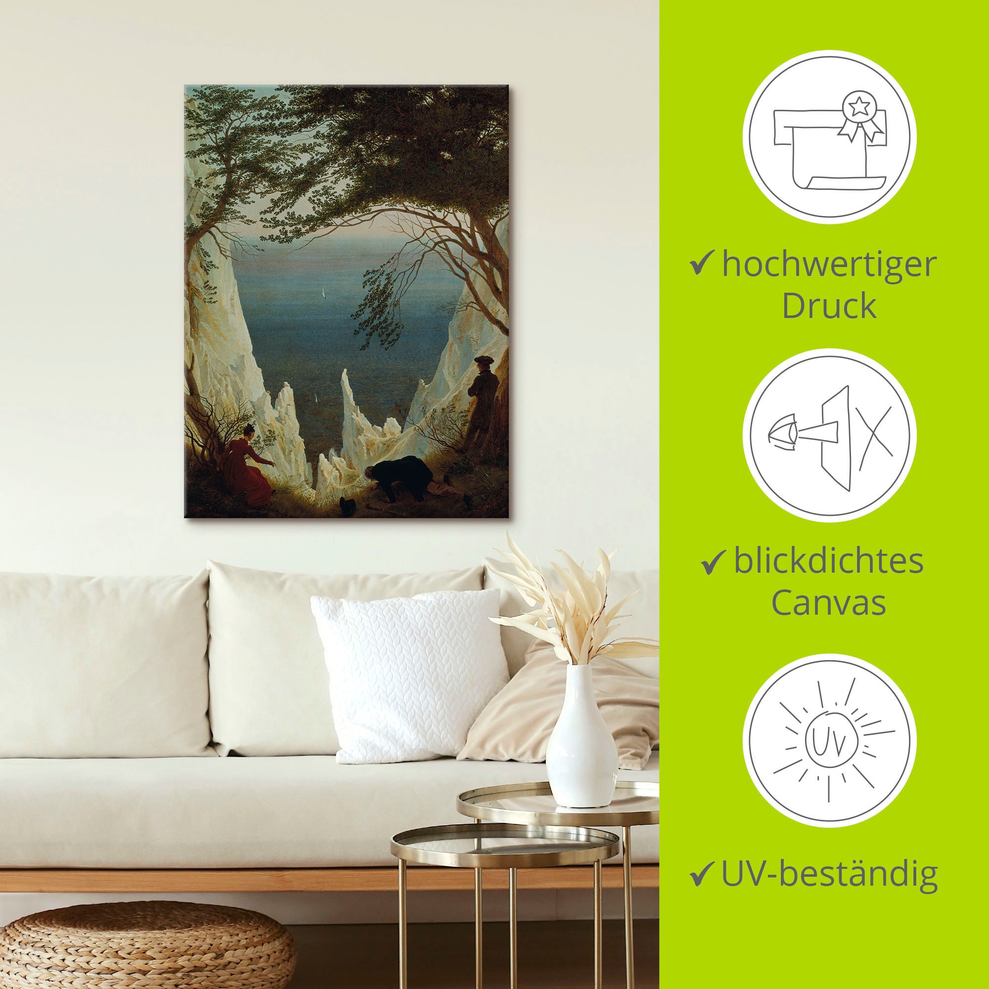 Artland Leinwandbild »Die Kreidefelsen von Rügen. 1818/1819.« Felsen 1 Stk. tlg. auf Holzrahmen gespannt