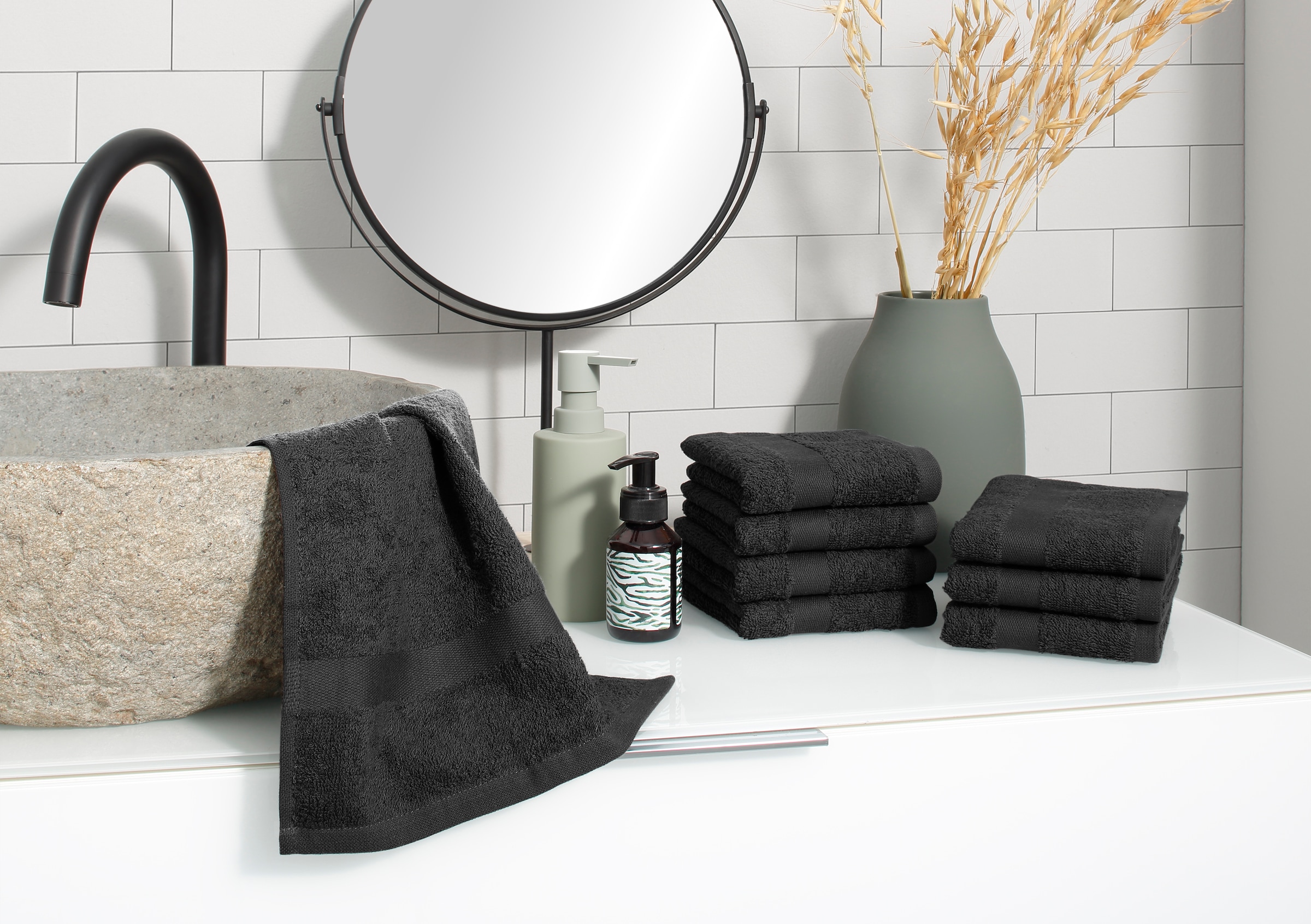 my home Gästehandtücher »Vanessa, als Set und Serie erhältlich, 8 Gästehandtücher, 30x50cm« Handtücher mit Bordüre, 100% Baumwolle, einfarbig, weich