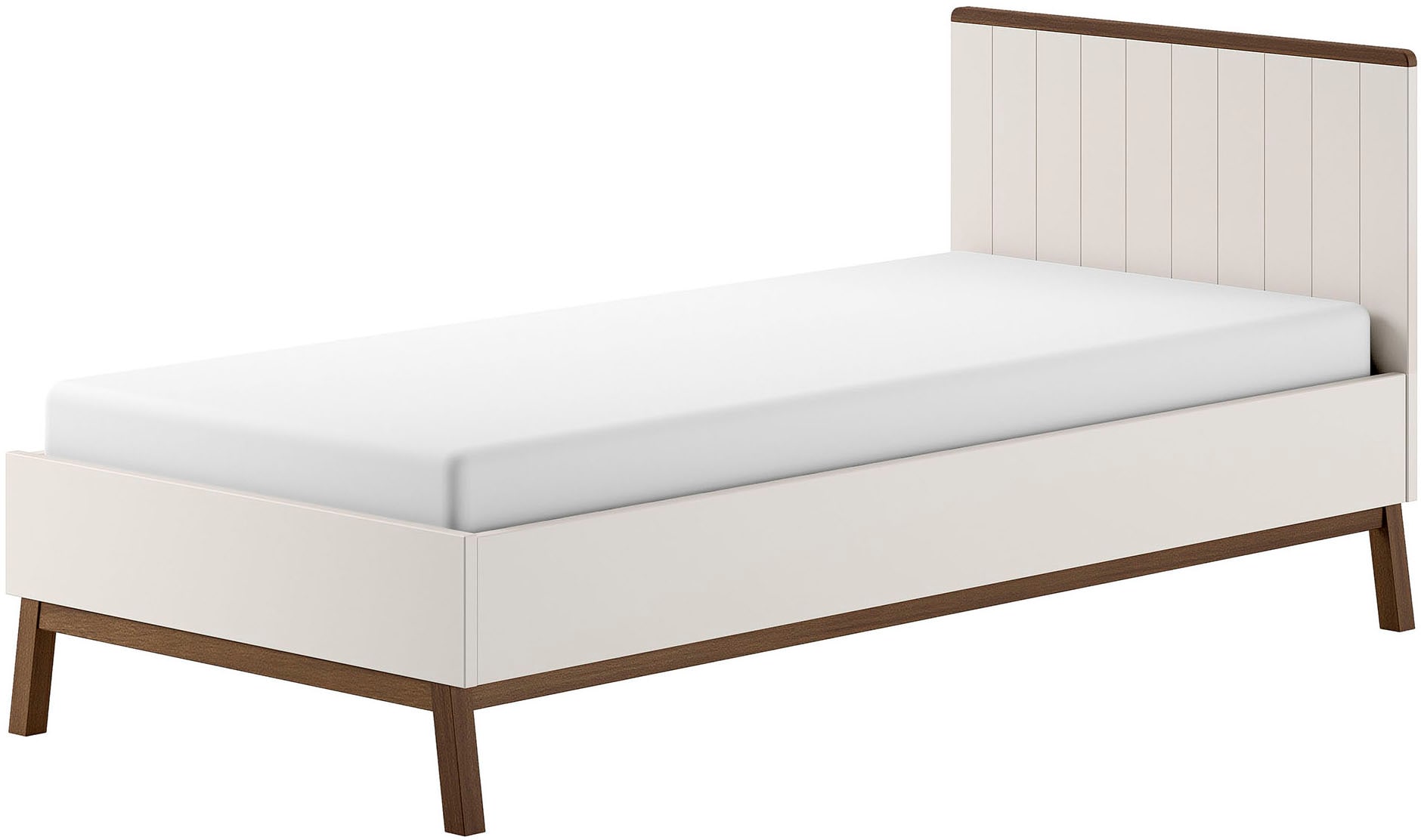 Image of Vipack Einzelbett "Sezane 90x200 cm, in warmen Grau lackiert, Absatz nussbaumfarbig" Bettsockel und Handlauf Kiefer massiv nussbaumfarbig lackiert