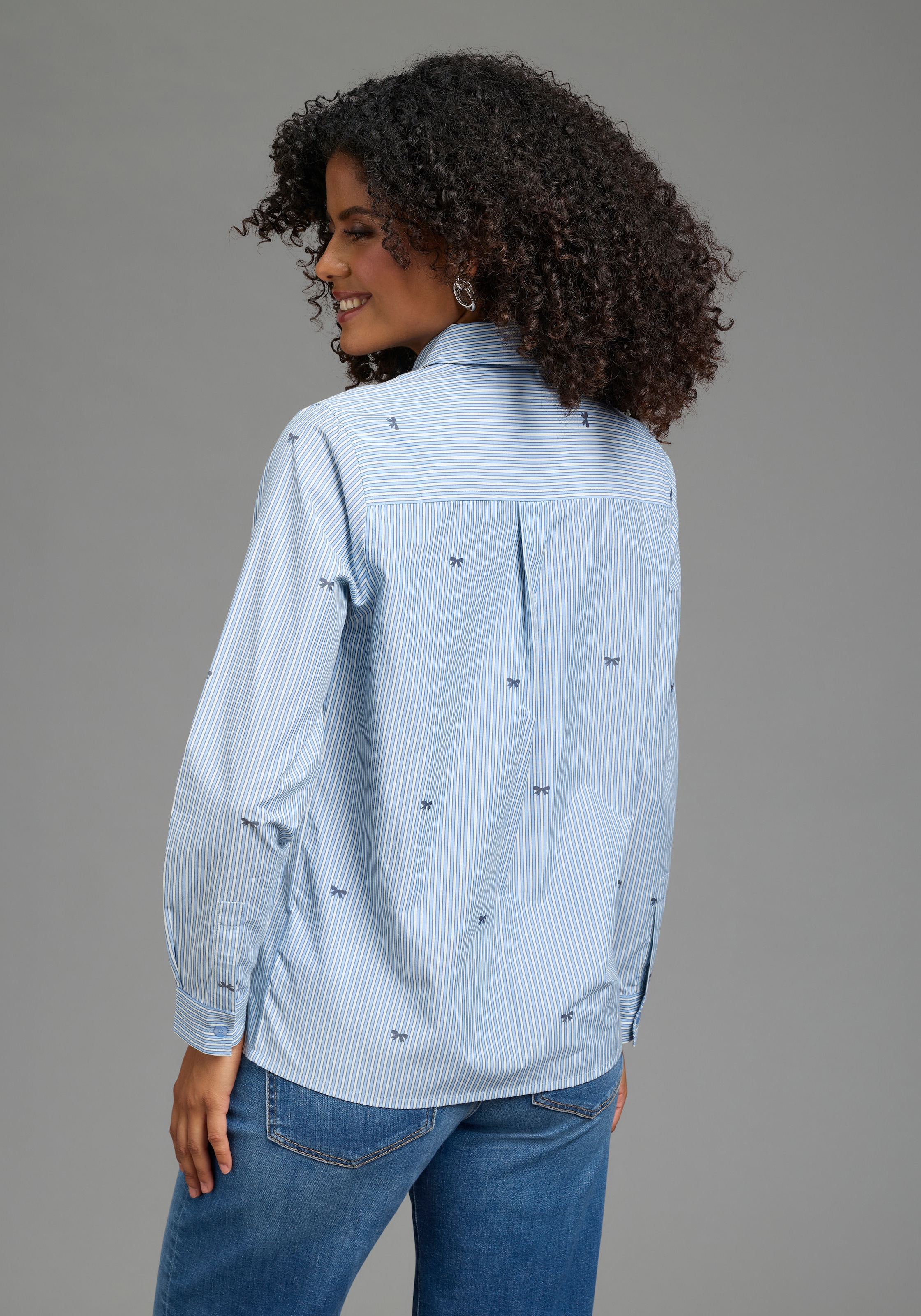 Laura Scott Blouse chemise manches longues, avec poignet à 1 bouton, aspect imprimé