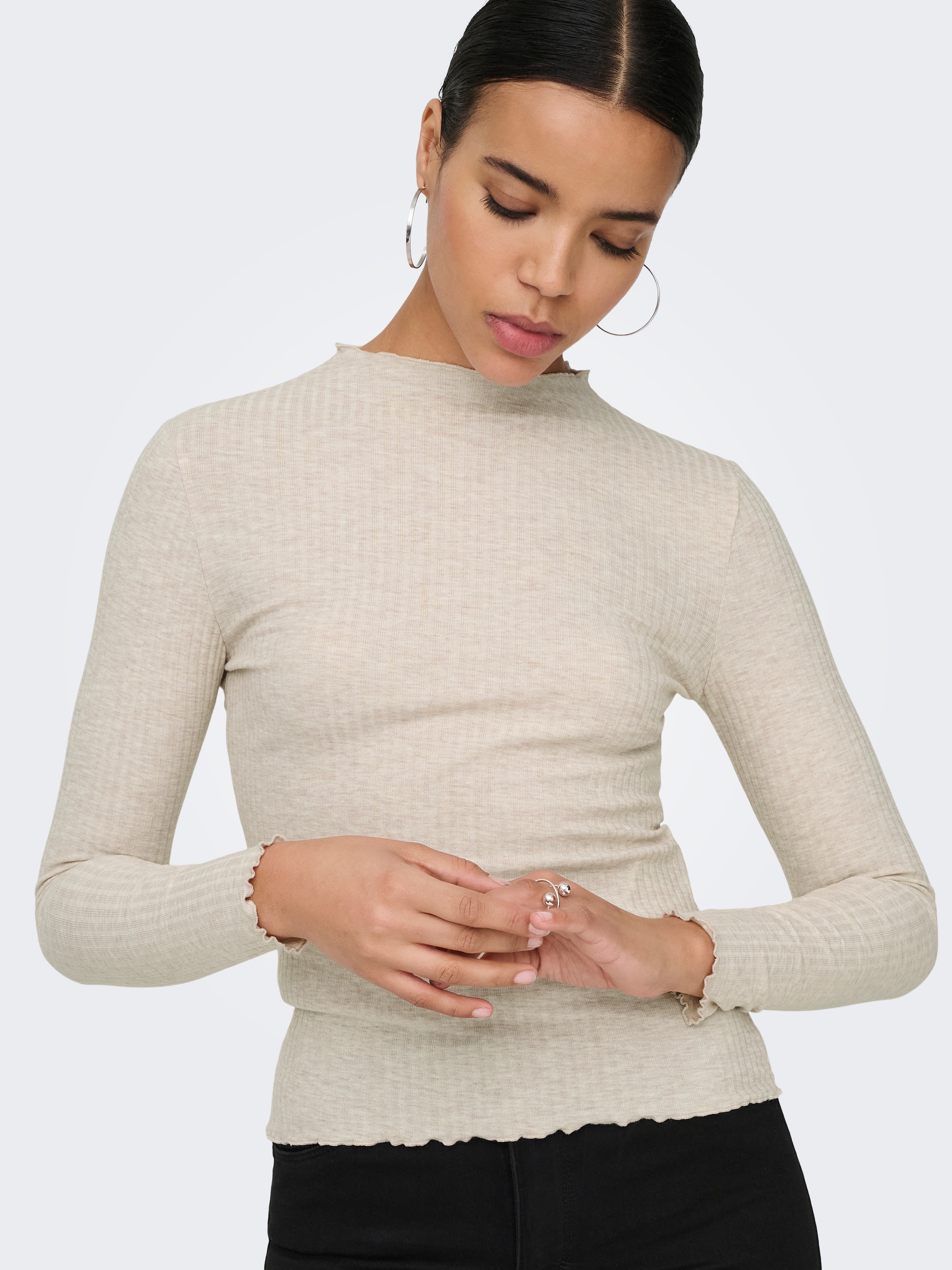 ONLY Langarmshirt »ONLEMMA L/S HIGH NECK TOP« Materialmix mit Stretch, slim fit