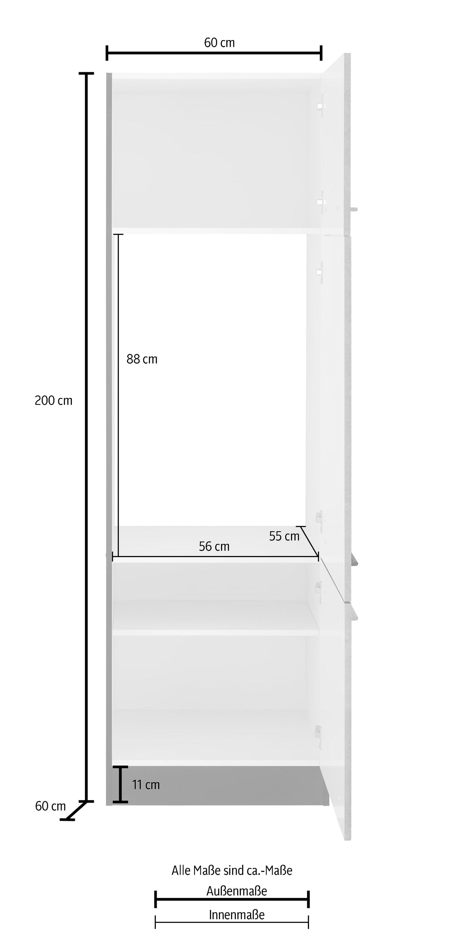 KOCHSTATION Kühlumbauschrank »KS-Tulsa«, 60 cm breit, 200 cm hoch, 3 Türen, schwarzer Metallgriff