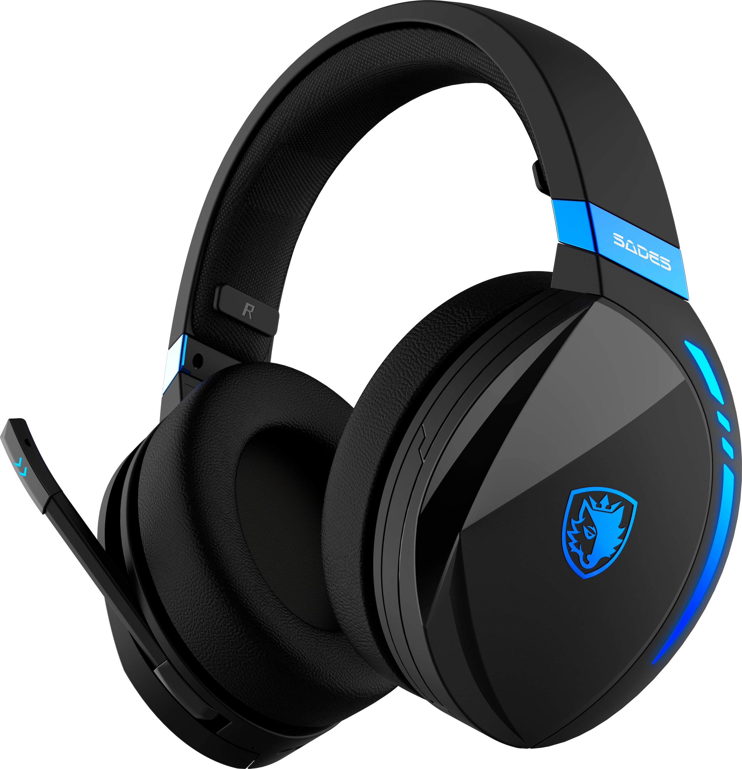 Sades Gaming-Headset »SADES Warden I SA-201 Gaming Headset, Wireless, schwarz/blau, USB« Rauschunterdrückung kabellos, Stereo, Over Ear, Bluetooth 5.0, 2,4 G 3,5 mm
