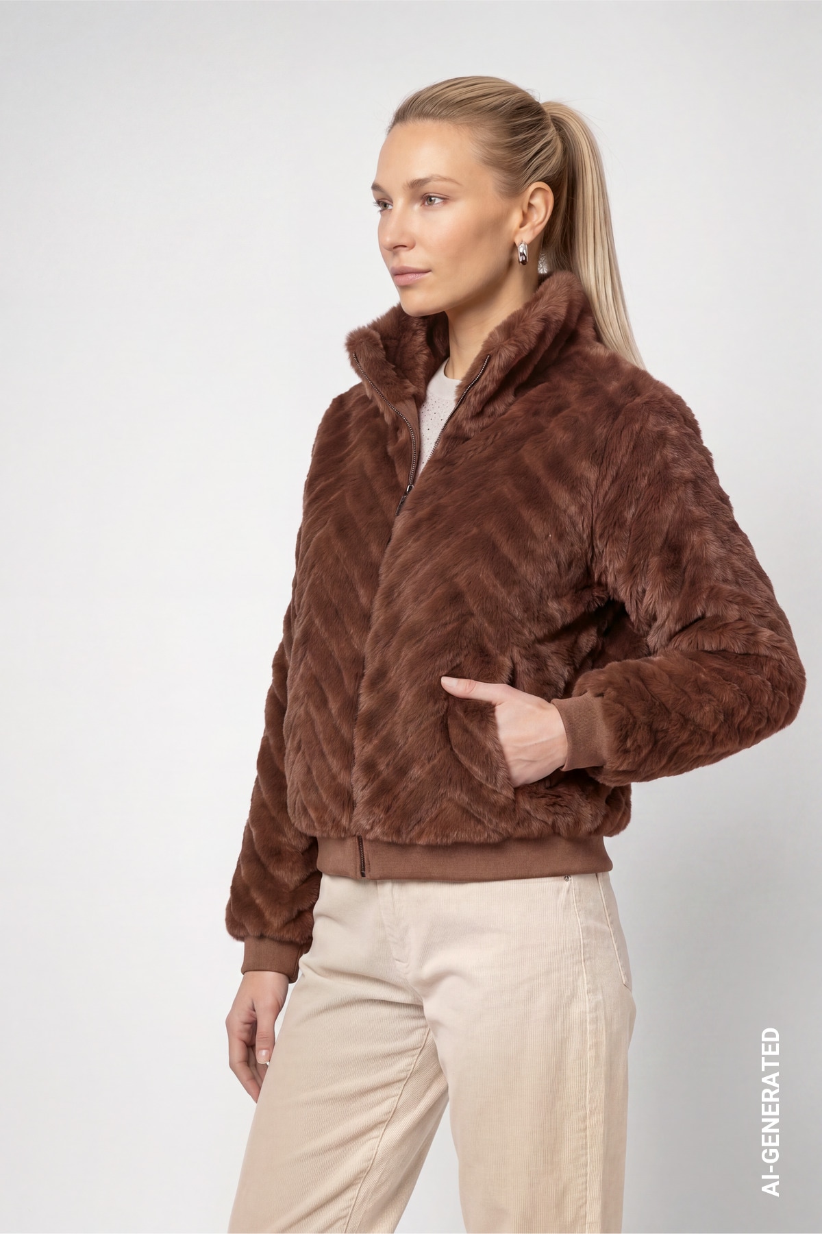 Monari Fellimitatjacke ohne Kapuze Regular fit mit Stehkragen