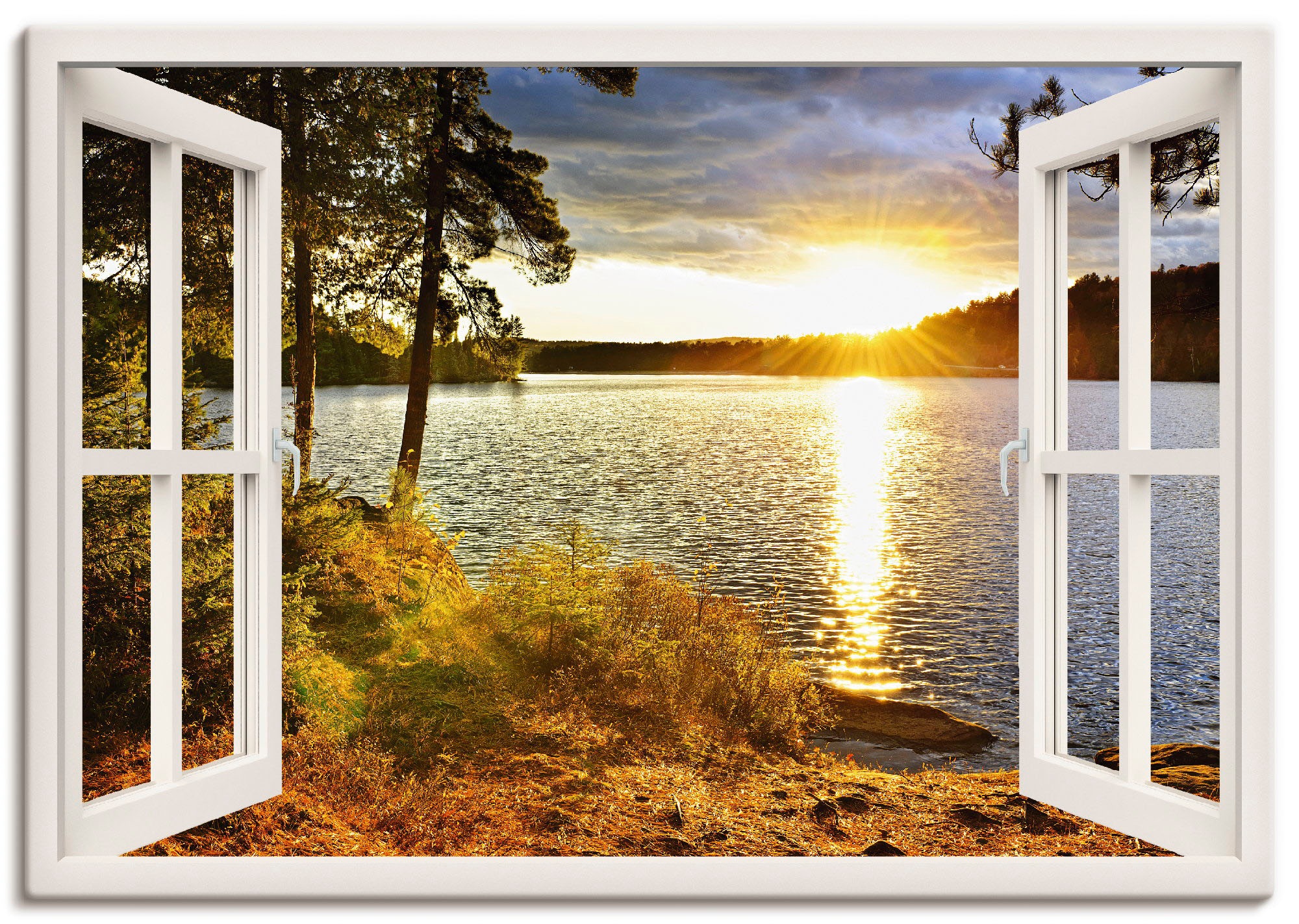 Image of Artland Leinwandbild "Sonnenuntergang im Algonquin Park" Fensterblick 1 Stk. tlg. auf Holzrahmen gespannt