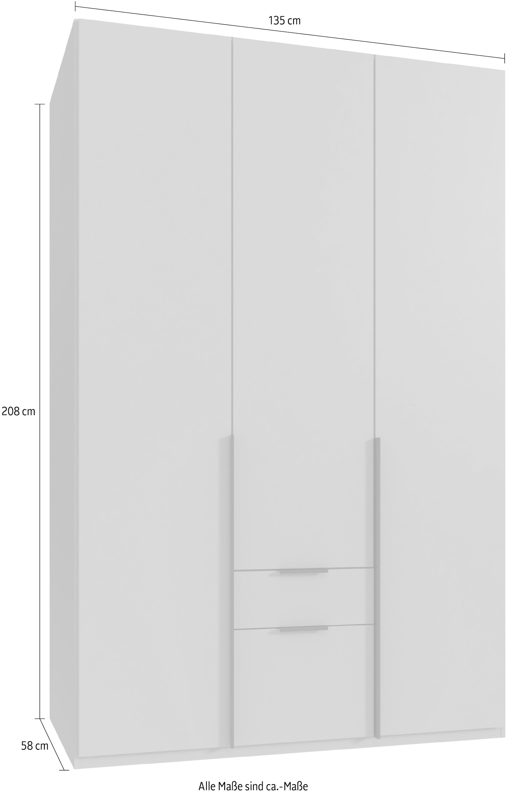 Wimex Drehtürenschrank »Mugano, 135 oder 180cm breit, 208 oder 236cm hoch, Made in Germany«, (mit langen Griffstangen aus Metall), wahlweise mit oder ohne Spiegel, mit Schubladen