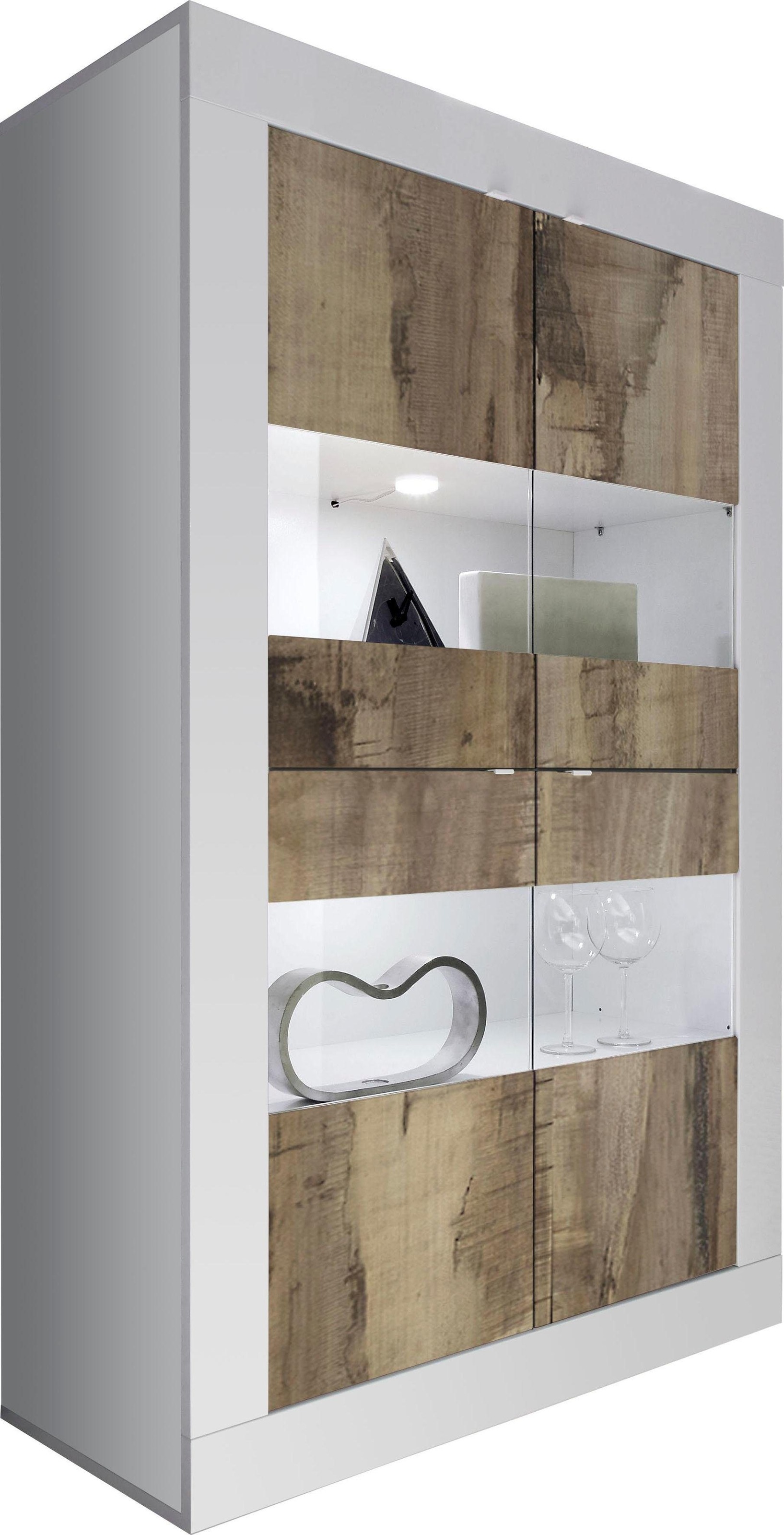 Home affaire Vitrine "Basic Höhe 162 cm, Standvitrine mit 4 Türen - Metallgriffe," Stauraumvitrine in moderner Rahmenoptik, Hochschrank, Anrichte
