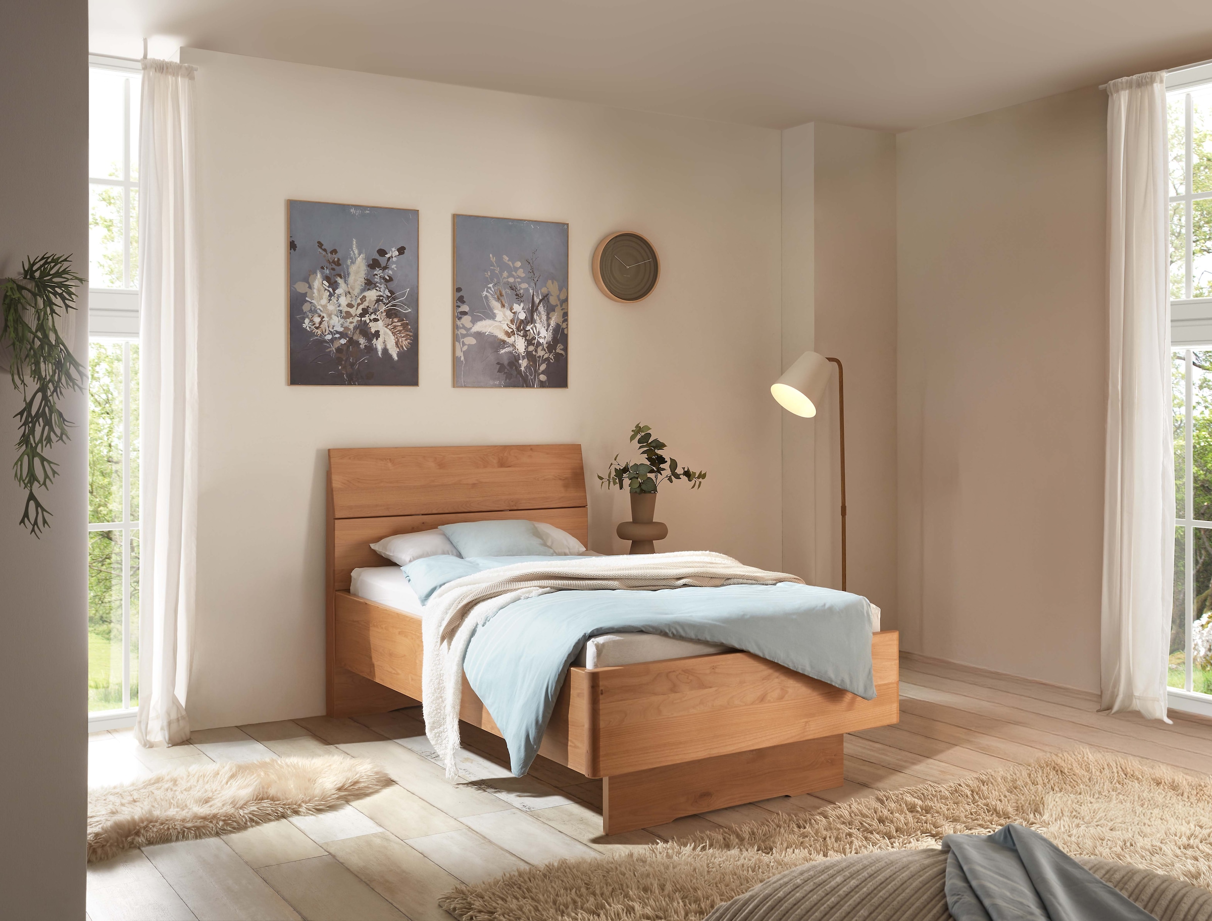 WIEMANN Lit en bois »Cardiff, Bettgestell, Bettrahmen, teilmassiv Erle« Belastbarkeit 110/220 Kg, 4-fache höhenverstellbar, MADE IN GERMANY,  Kopf- und Fussteil aus Massivholz in Erle, verschiedene Grössen