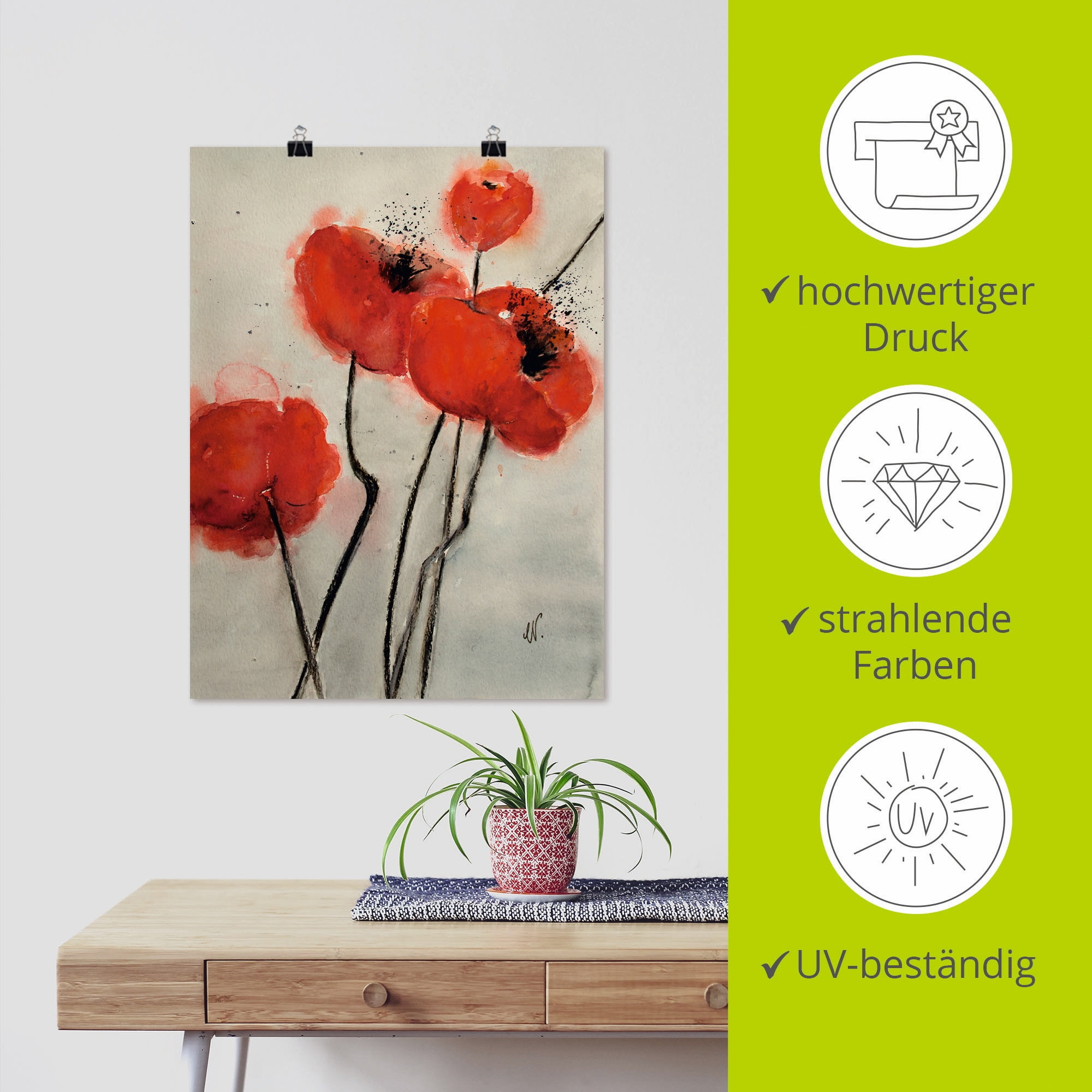 Artland Wandbild »Roter Mohn« Blumen 1 Stk. tlg. als Leinwandbild, Poster in verschied. Grössen