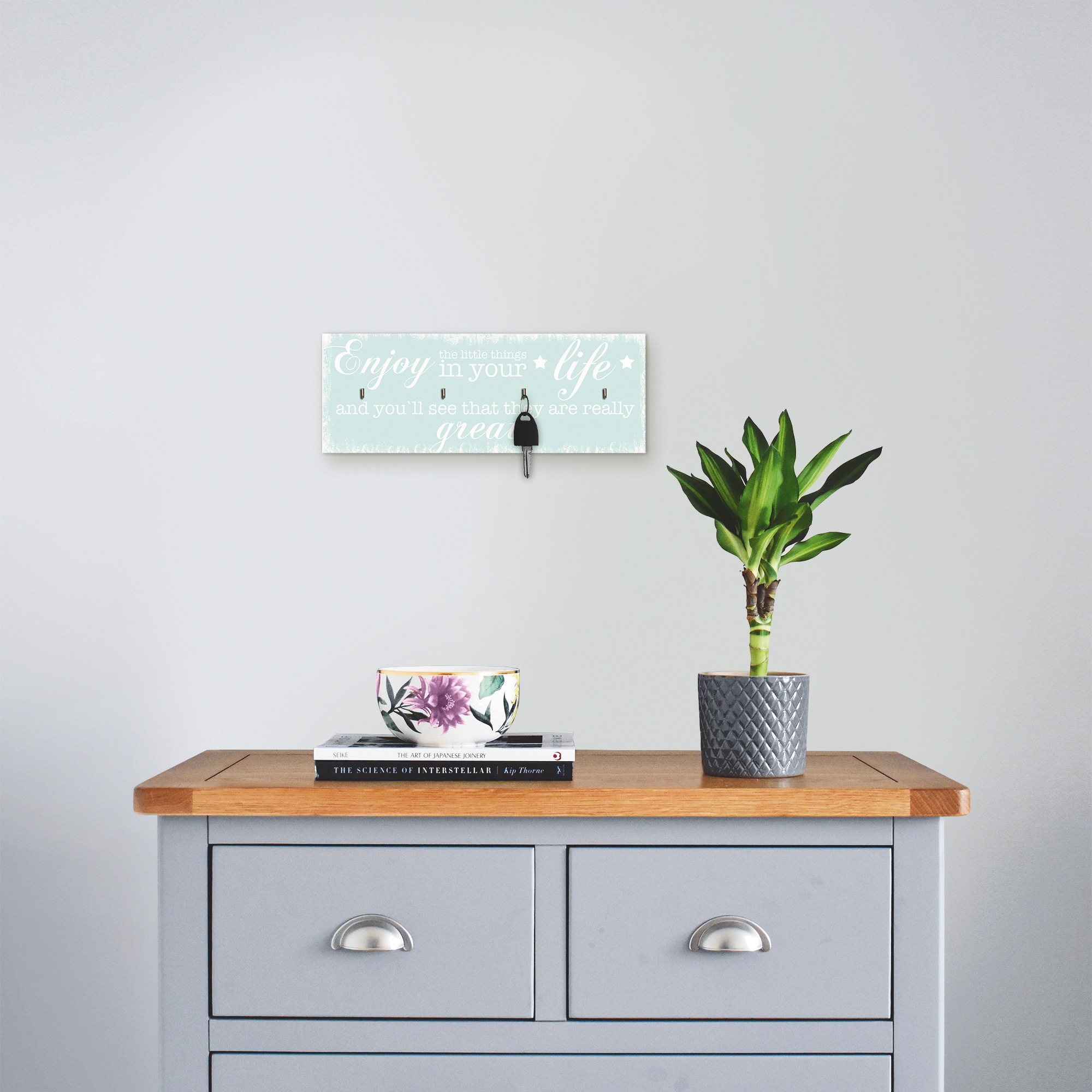 Image of Artland Hakenleiste »Geniesse die kleinen Dinge_mint«, aus Holz mit 4 Schlüsselhaken – Schlüsselboard, Schlüsselbretter, Schlüsselhalter, Schlüsselaufhänger für den Flur – Stil: Modern bei Ackermann Versand Schweiz