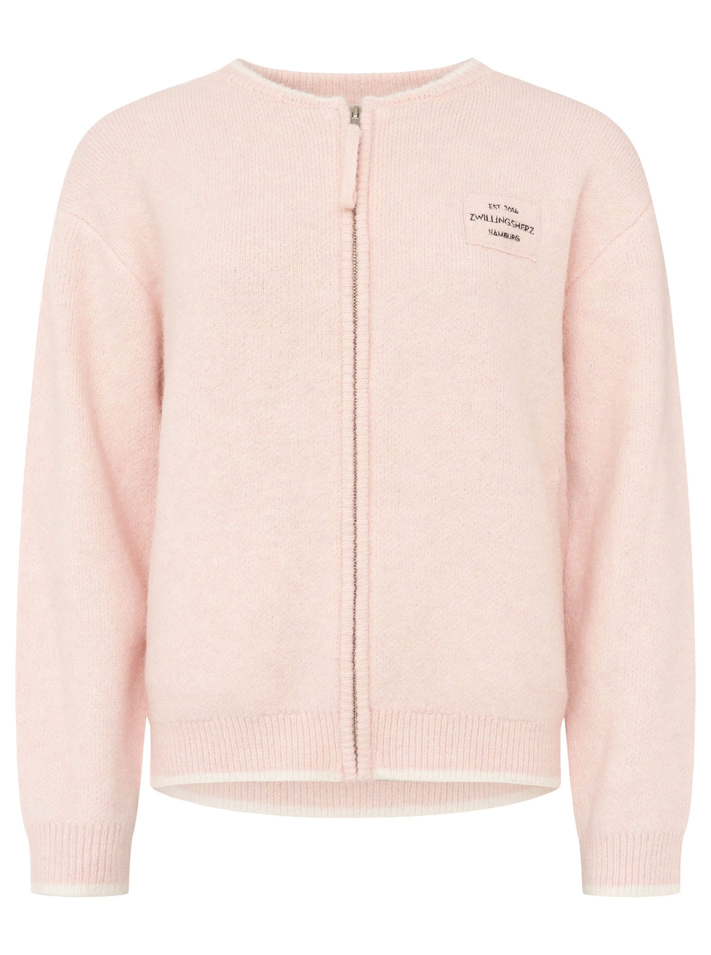 Zwillingsherz Veste en tricot »"ZH"« mit Reissverschluss, Eingriffstaschen, Logopatch, farbige Kanten