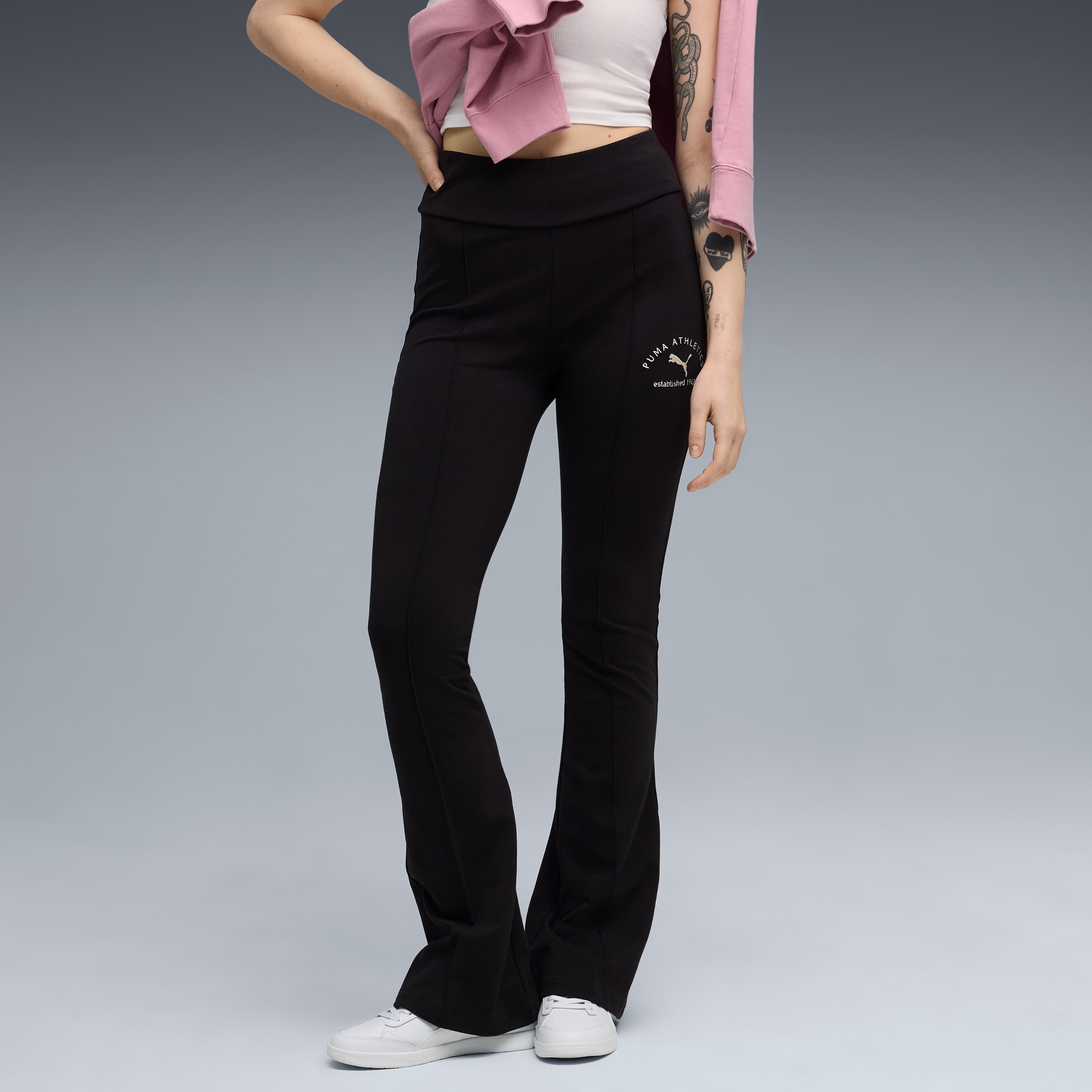 Image of PUMA Leggings "CLASS HIGH-WAIST FLARED LEGGINGS" aus Baumwolle und Elasthan, sportlicher Stil, schmale Passform