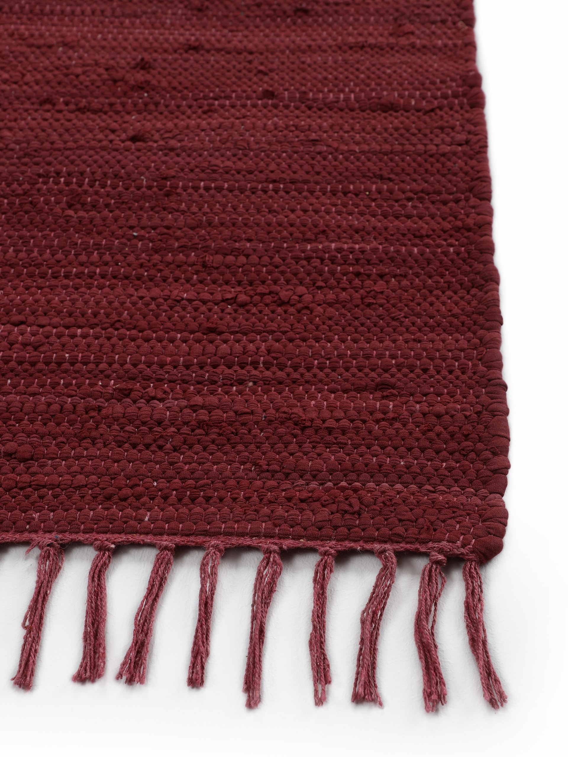 carpetfine Teppich »Kelim Chindi uni, auch als Läufer«, rechteckig, 5 mm Höhe, Wendeteppich, reine Baumwolle, handgewebt, Uni-Farben, mit Fransen