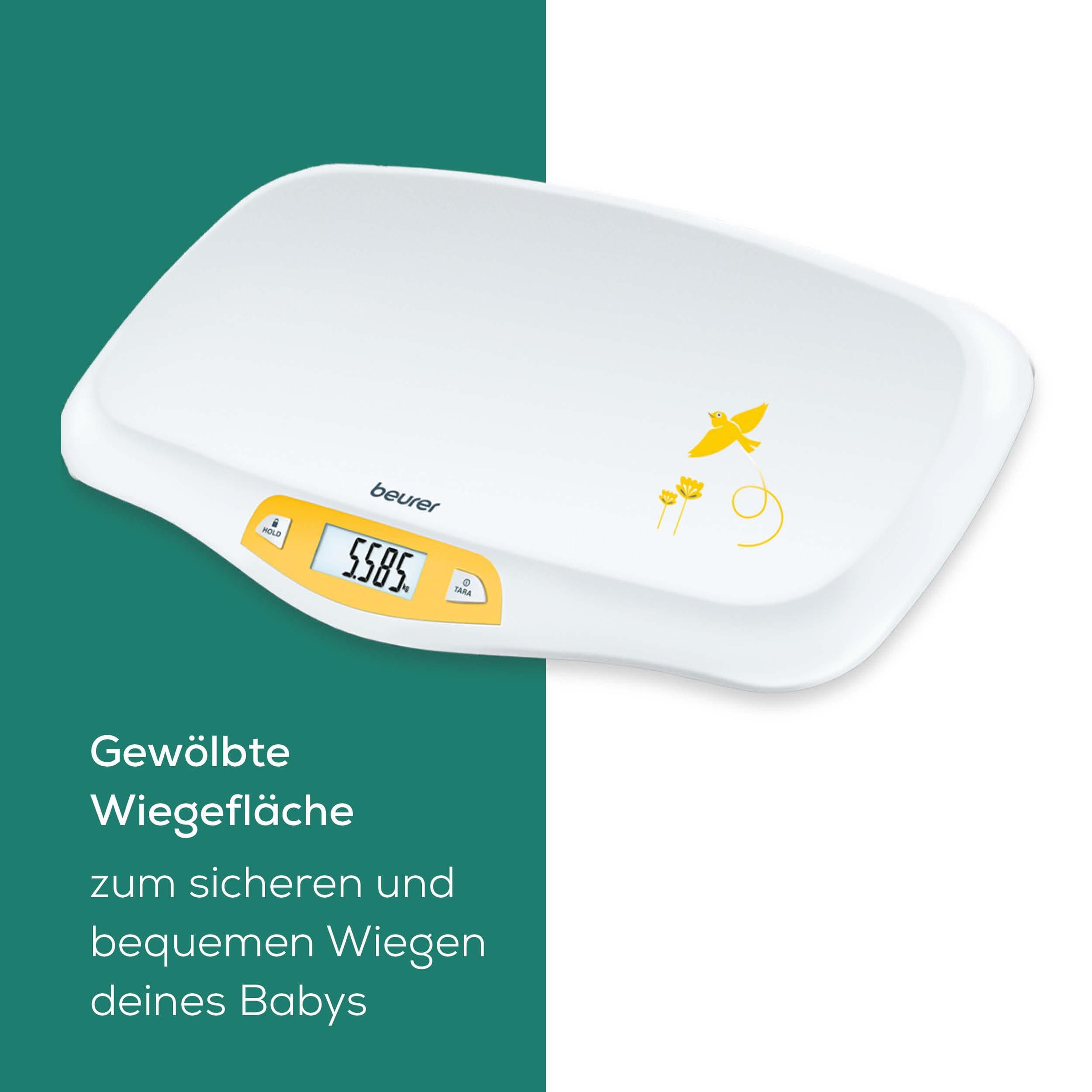 BEURER Personenwaage »BY 80 Babywaage mit Hold-Funktion für genaues Wiegen trotz Strampeln«, Rutschfeste Gummifüsse, einfach zu reinigen