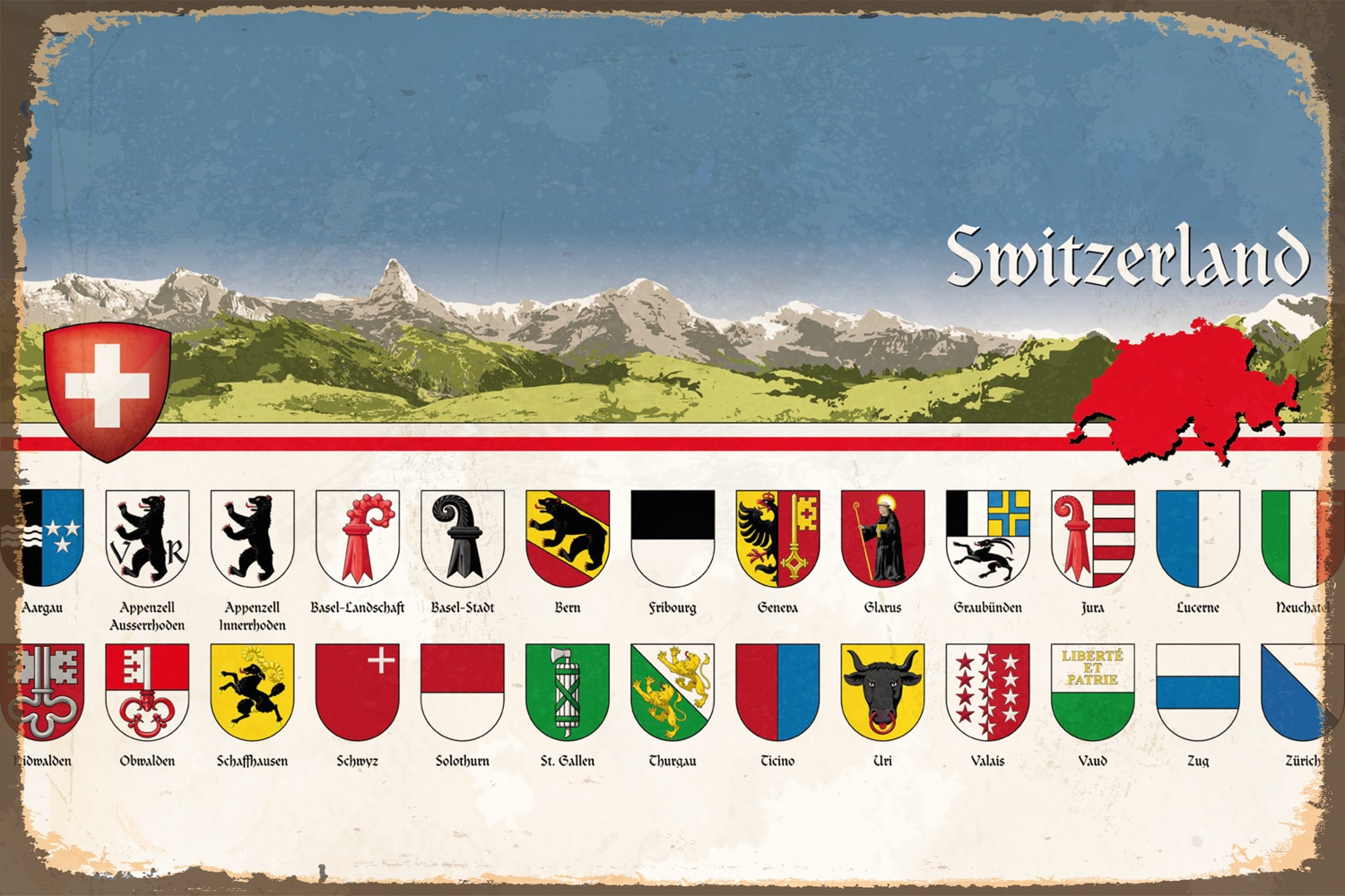 Image of queence Metallbild "Kanton" Berge & Alpenbilder Schweiz Schweiz, Stahlschild, Blechschild