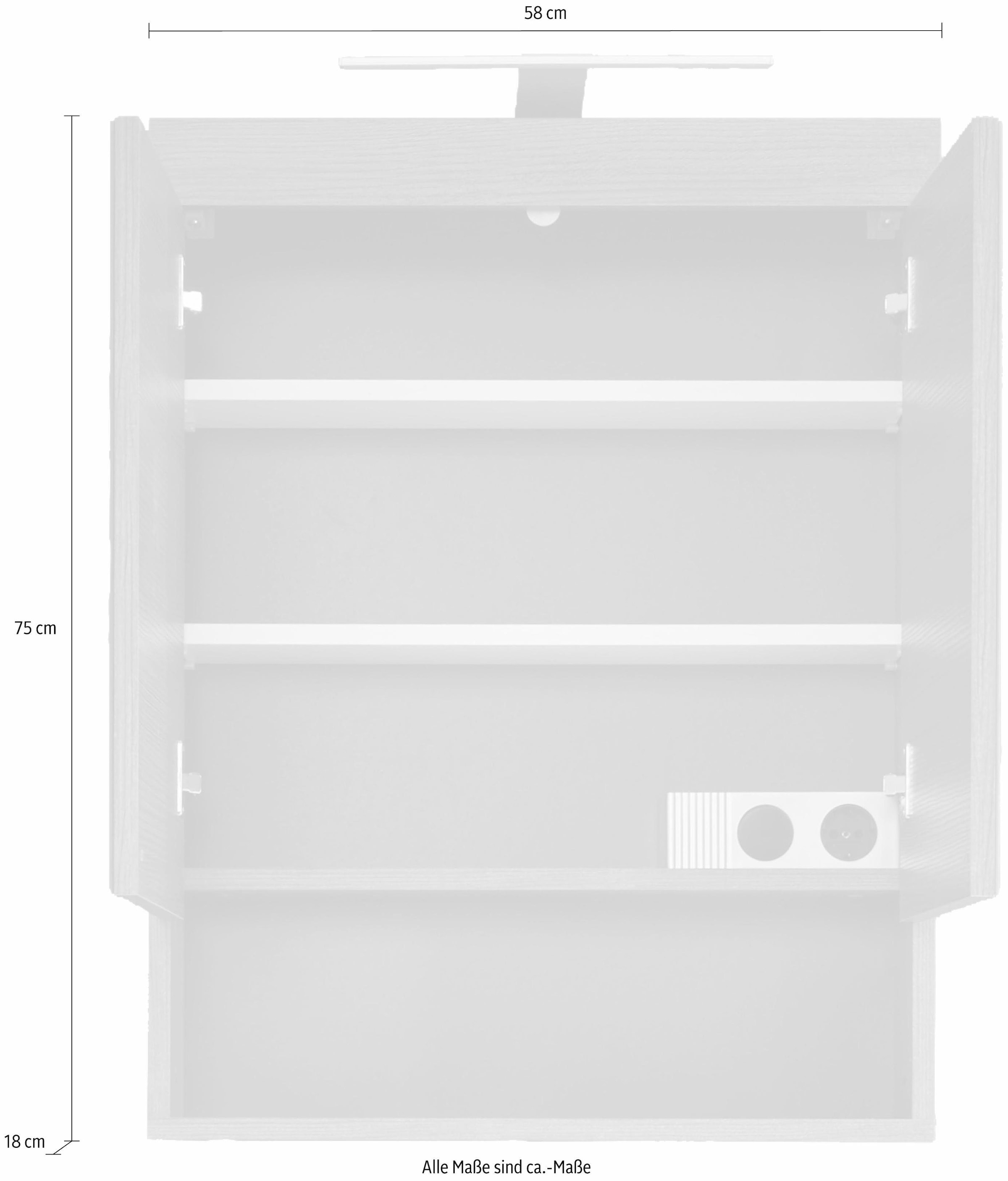 welltime Spiegelschrank »Royan«, Badezimmerspiegel mit offenem Fach - Masse (B/T/H) 58/18/75 cm
