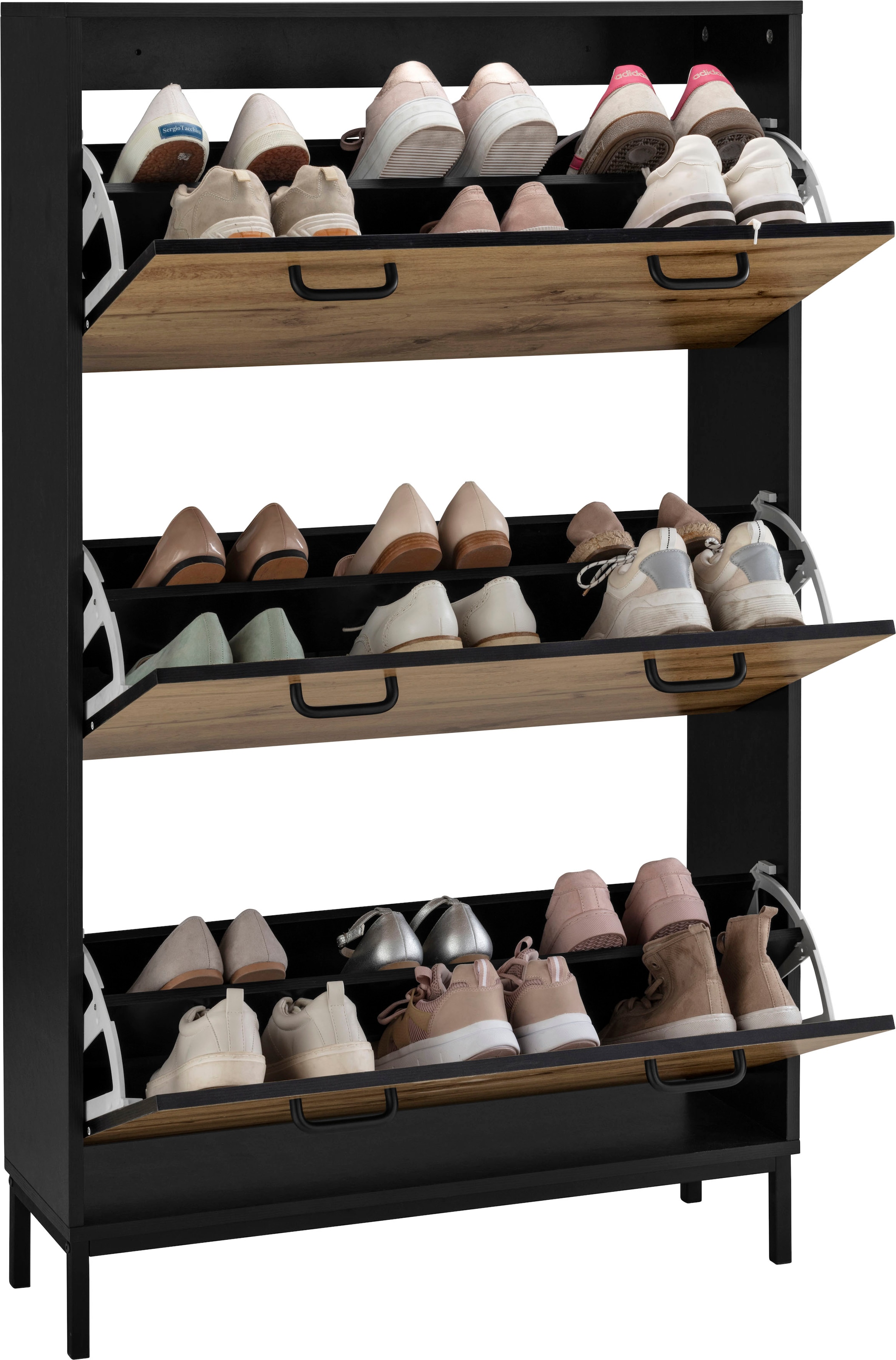 Places of Style Schuhschrank »Rocco«, mit 3 Klappen, Griffe aus Metall, Breite 80 cm, Höhe 140 cm