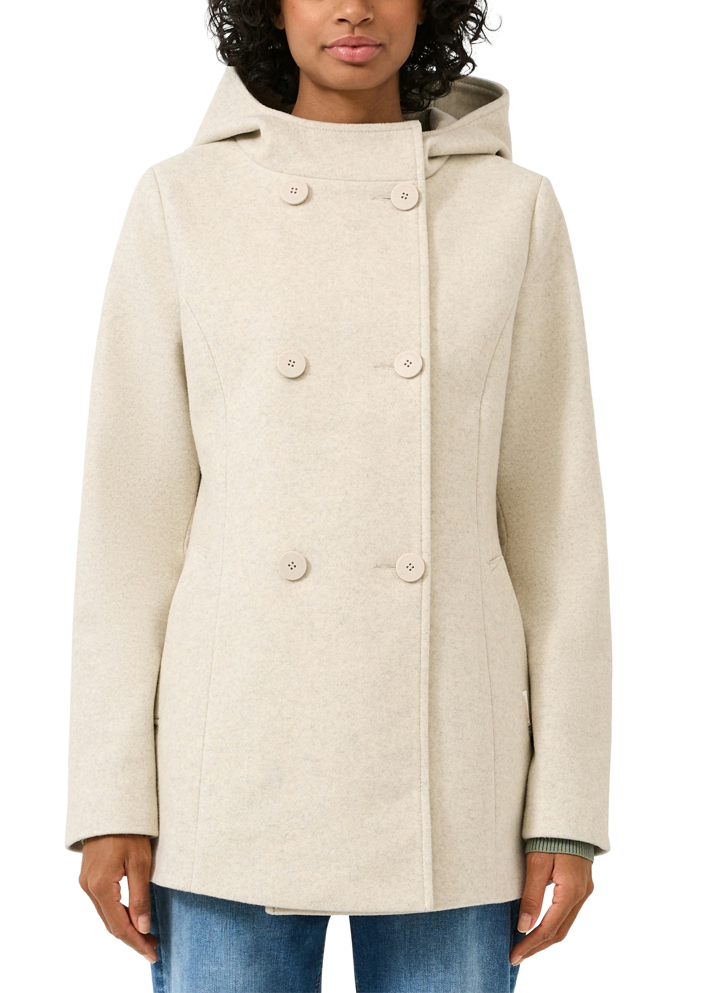 Image of QS Kapuzenfleecejacke mit Kapuze mit doppelter Knopfleiste