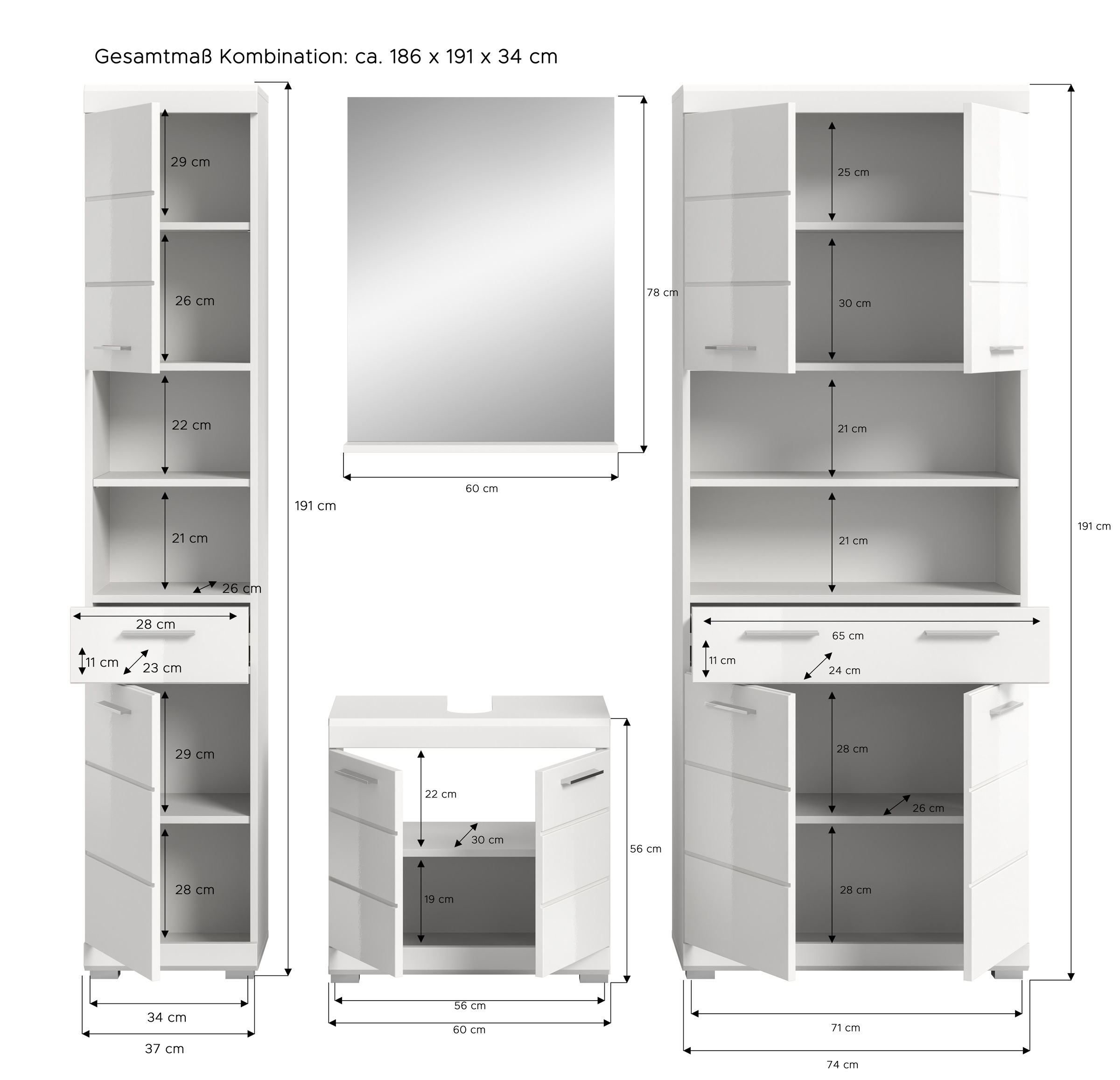 welltime Badmöbel-Set »Siena, 4 teilig, bestehend aus:« Set, TOPSELLER!, 4 Stk. tlg.