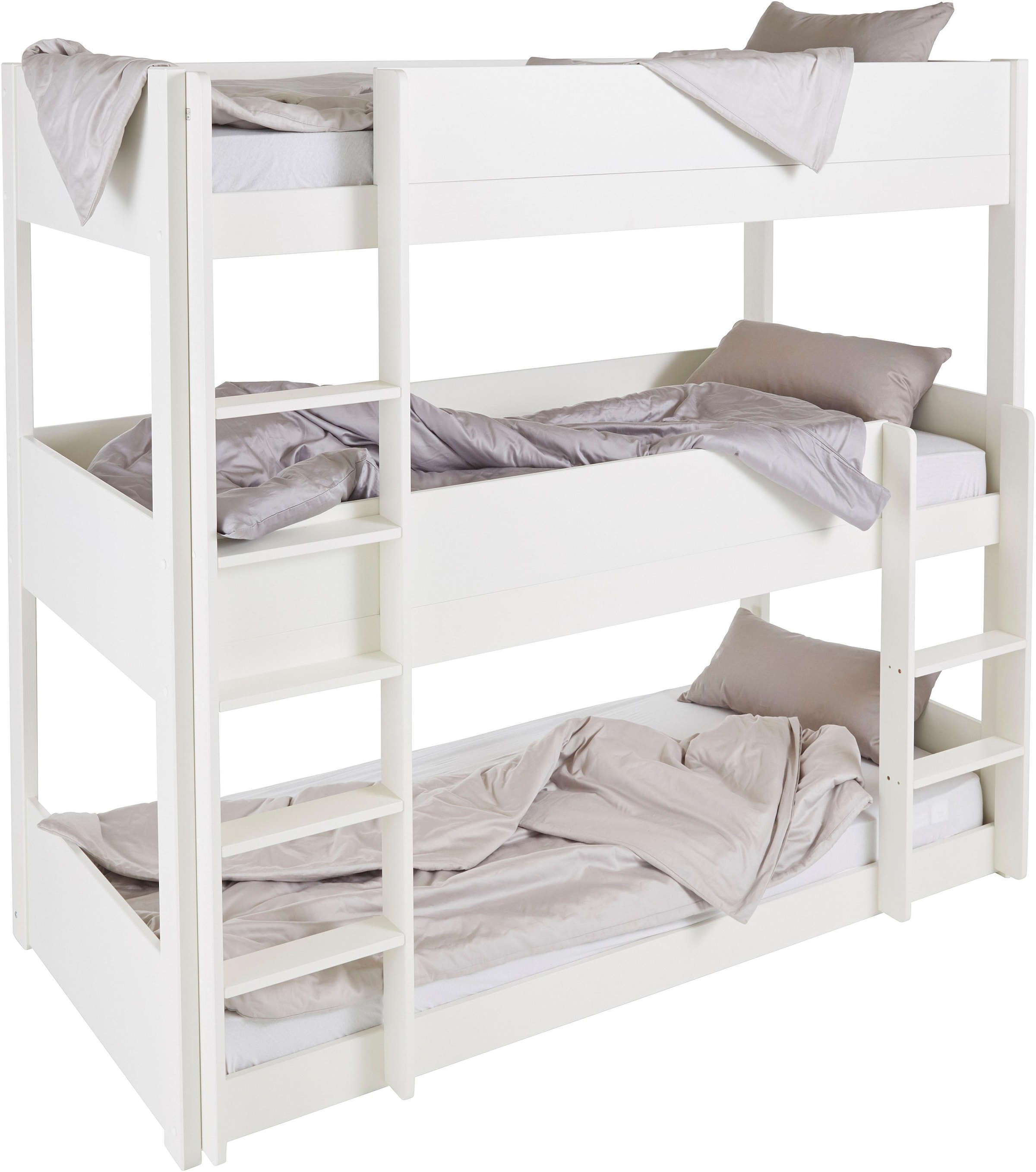 Lüttenhütt Etagenbett »"TIPO"BESTSELLER! Stockbett, Hocbbett, Bodenbett, platzsparend«, (Leitern beidseitig montierbar), mit 3 Schlafplätzen, FSC® zertifiziertes Massivholz (Kiefer)