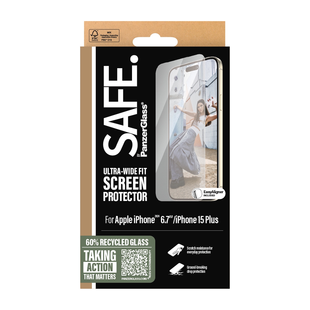 SAFE by PanzerGlass Displayschutzglas »Ultra-Wide Fit Screen Protection«, für Apple iPhone 16 Plus-Apple iPhone 15 Plus, (1 St.), Displayschutzfolie, Schutzfolie, Bildschirmschutz, kratz- & stossfest