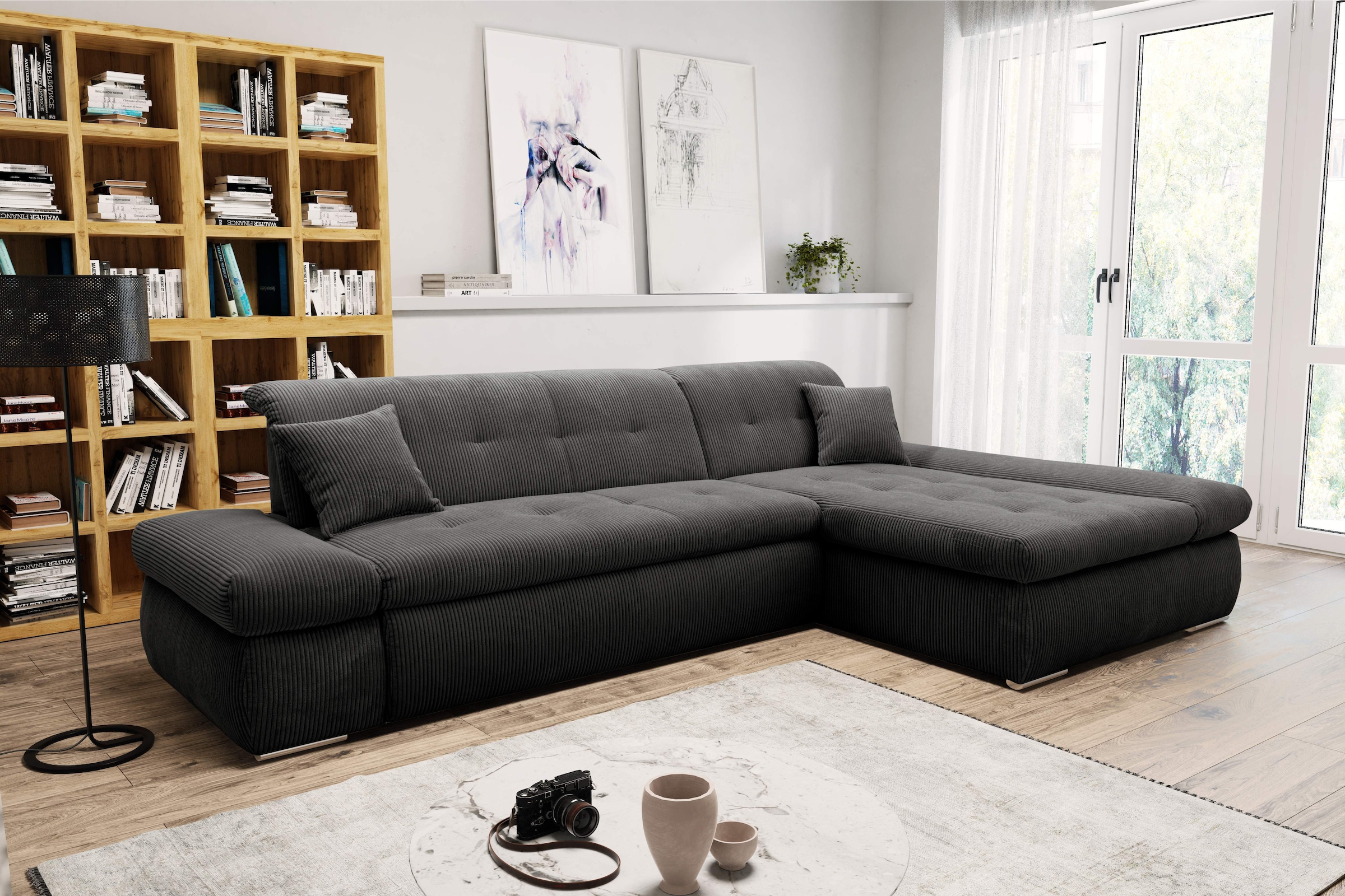 Image of DOMO collection Ecksofa "MORIC Massiv - Belastbar bis 140 kgxSitz, 300x172 cm, XXL-Format" L-Form, Cord, grau