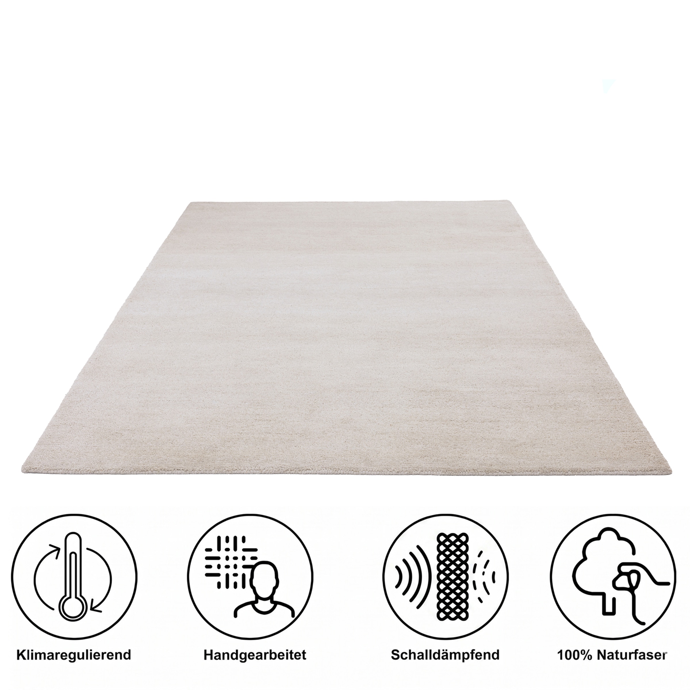 GOODproduct Wollteppich »Gabbo Natur, Handgefertigt, Teppich, reine Wolle, meliert« rechteckig 14 mm Höhe reine Wolle, Uni, Wohnzimmer, Schlafzimmer, Esszimmer