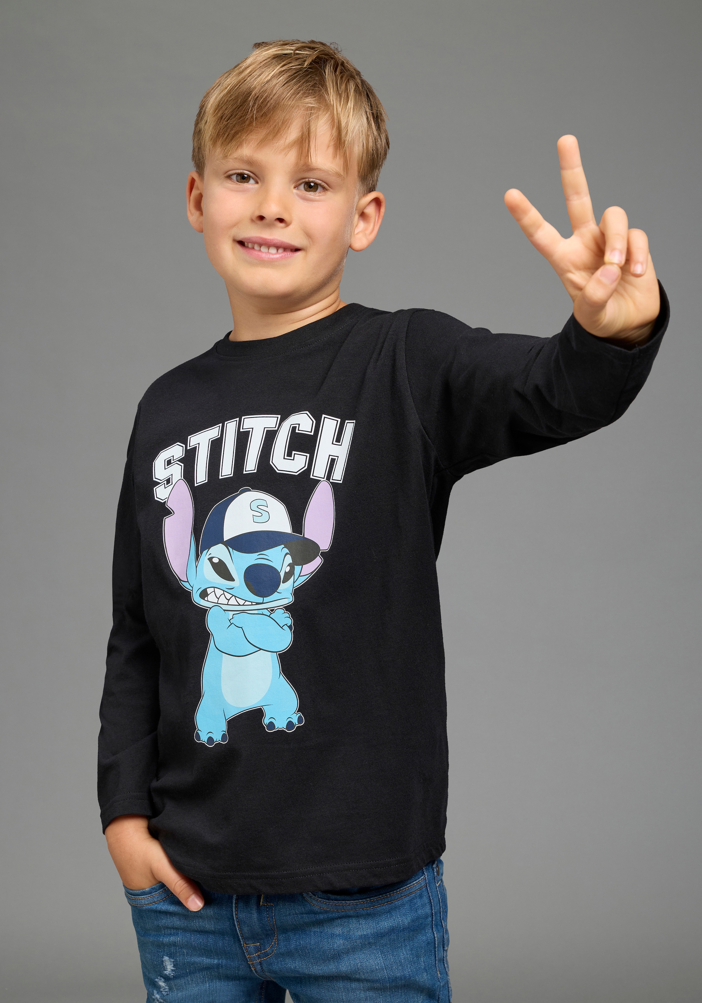 Image of KIDSWORLD Langarmshirt "STITCH Shirt für Jungen, Disney" Disney-Shirt, modischer Stil, Basic-Passform, mit Rundhalsausschnitt