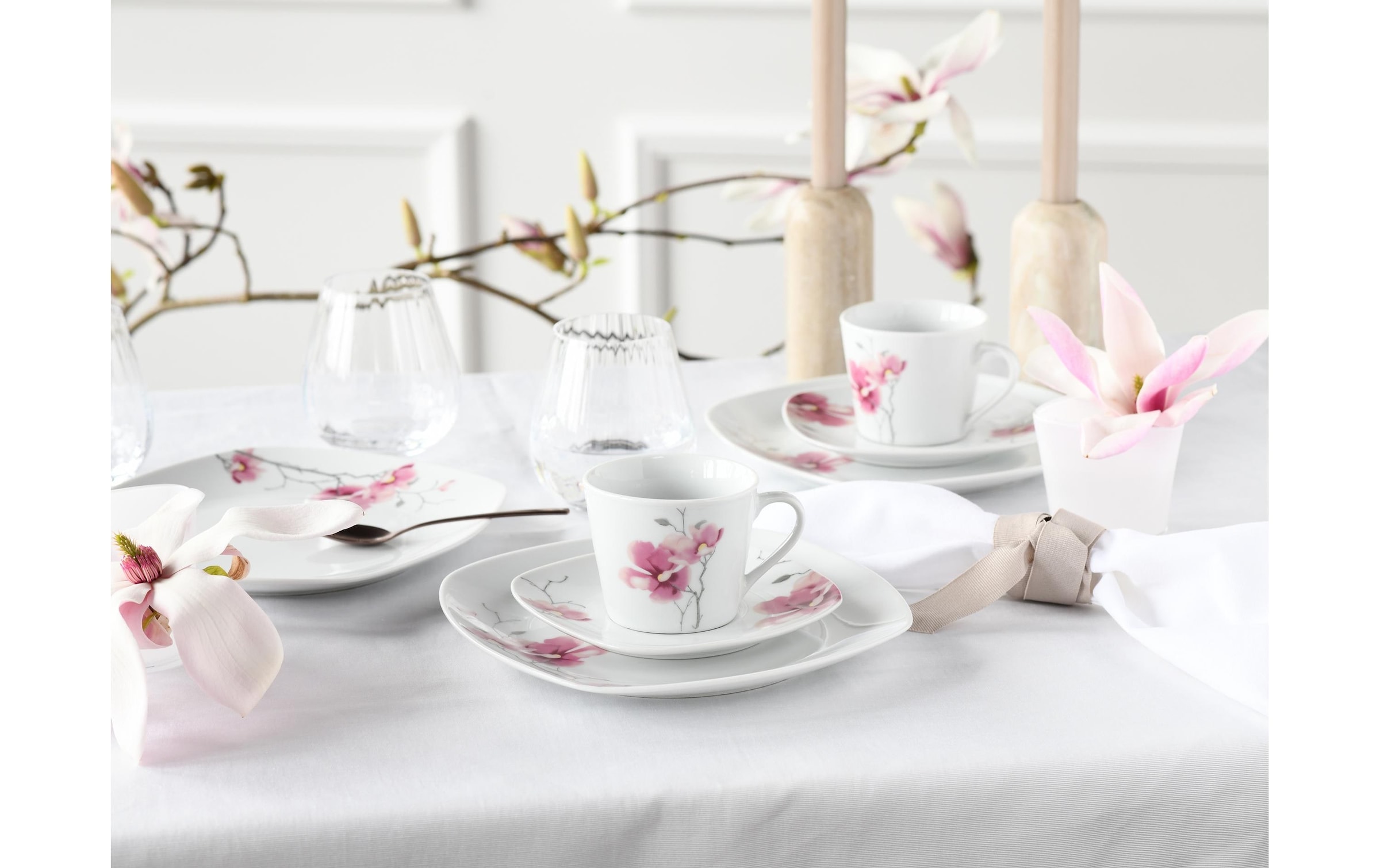 CreaTable Frühstücksteller »Teller-Set Rosa/Weiss«