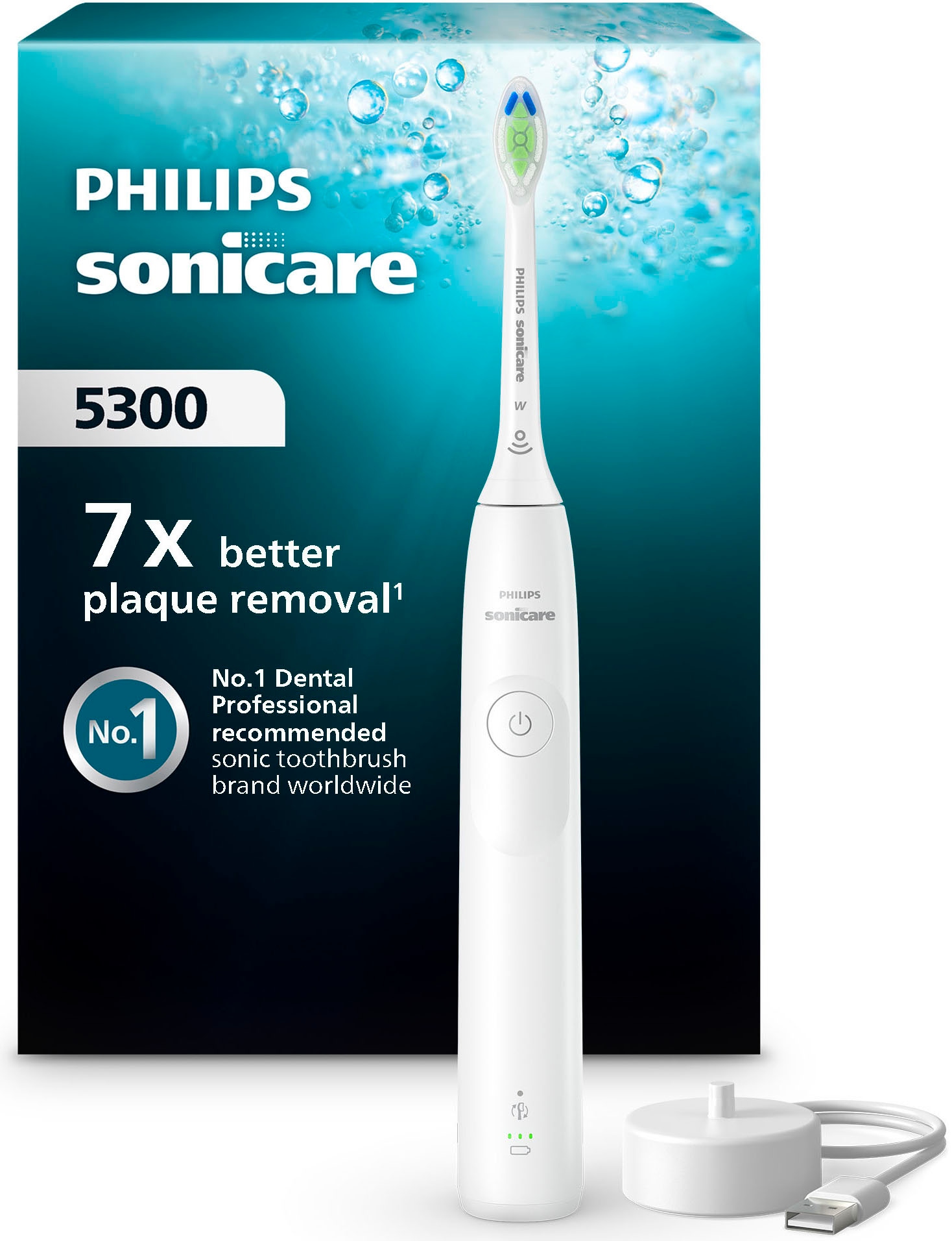 Image of Philips Sonicare Elektrische Zahnbürste "Series 5300 HX7108/01" 1 Stk. Aufsteckbürsten mit Andruckkontrolle, 2 Intensitätsstufen, inkl. Ladegerät
