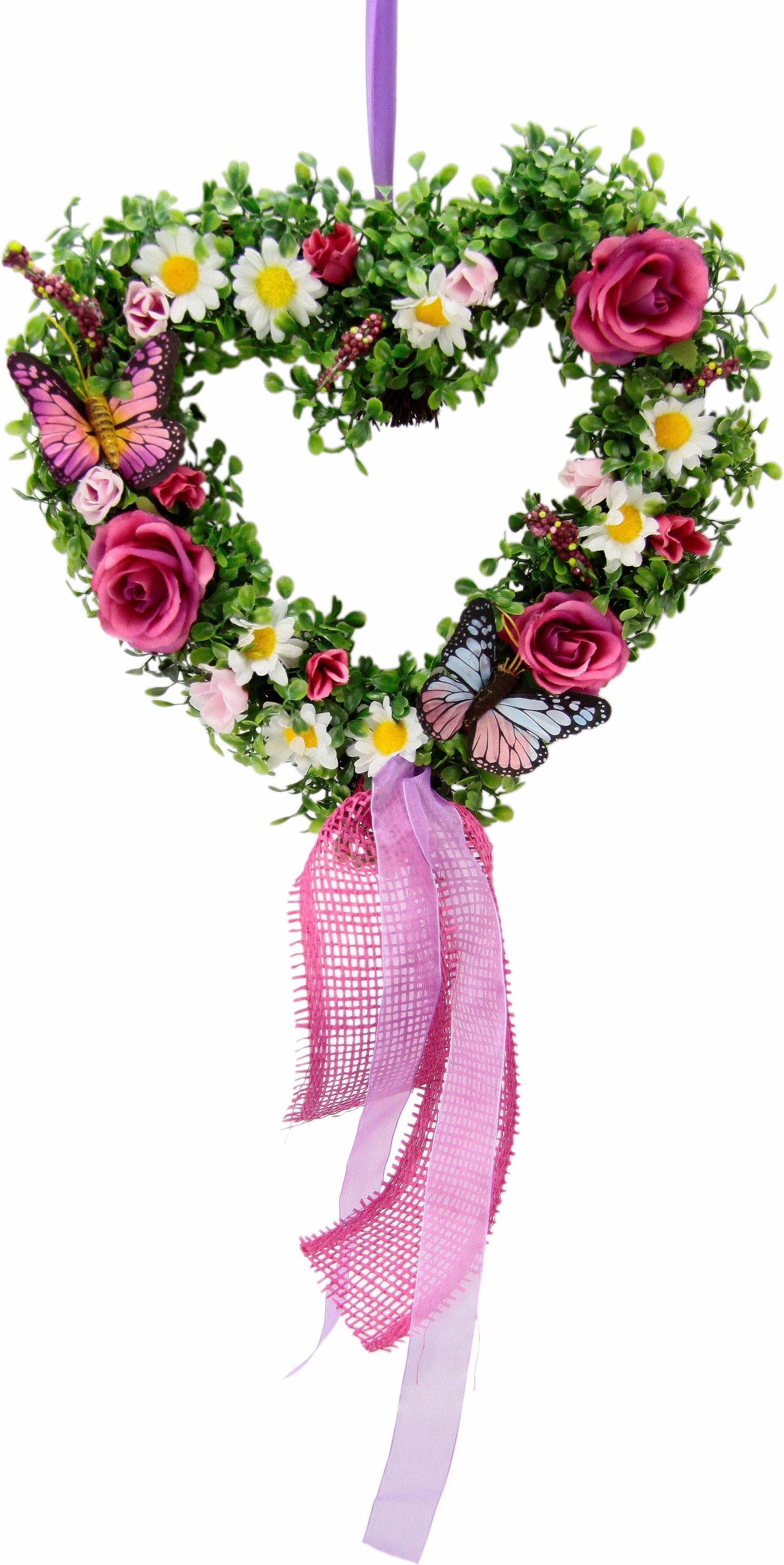 Kunstpflanze »Rattan-Herz Buchs/Ranunkel 31 cm« (1 Stück)