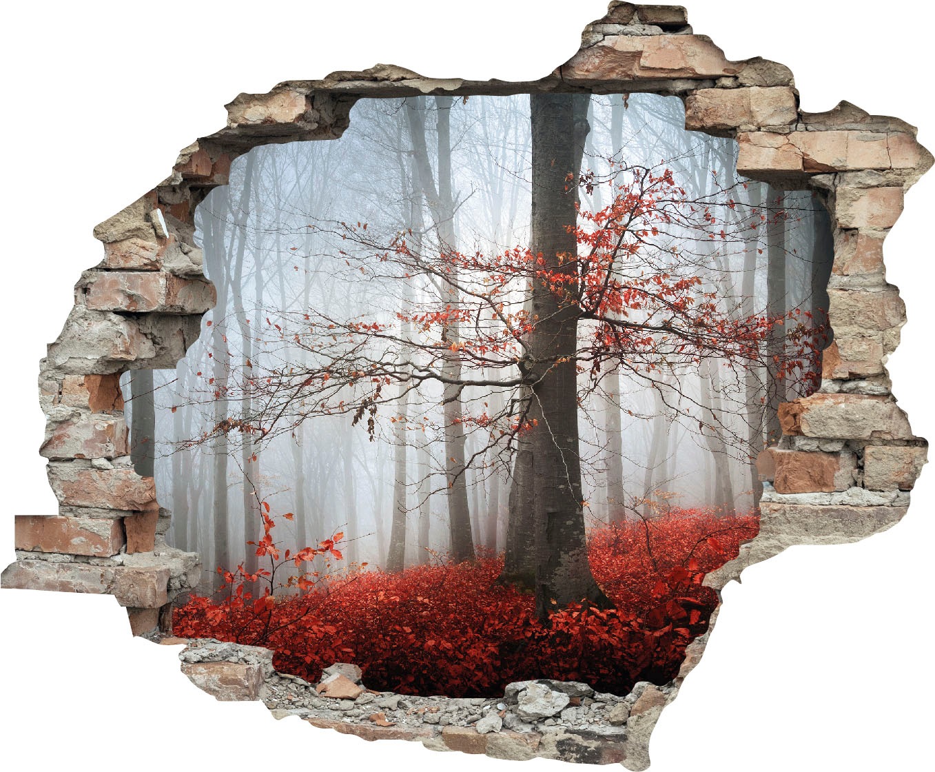 Image of queence Wandtattoo "Wald im Herbst" Wandsticker, Wandbild, selbstklebend, 3D, Wanddurchbruch