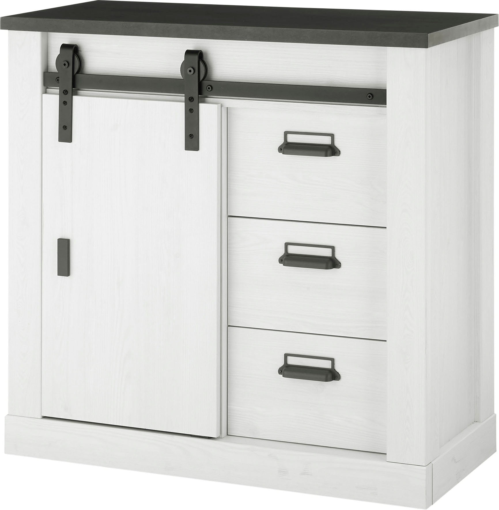 Home affaire Kommode "Sherwood, Sideboard im Industrial-Style, Schrank, Stauraumelement" mit Scheunentorbeschlag & Apothekergriffen, in 2 Farben erhältlich